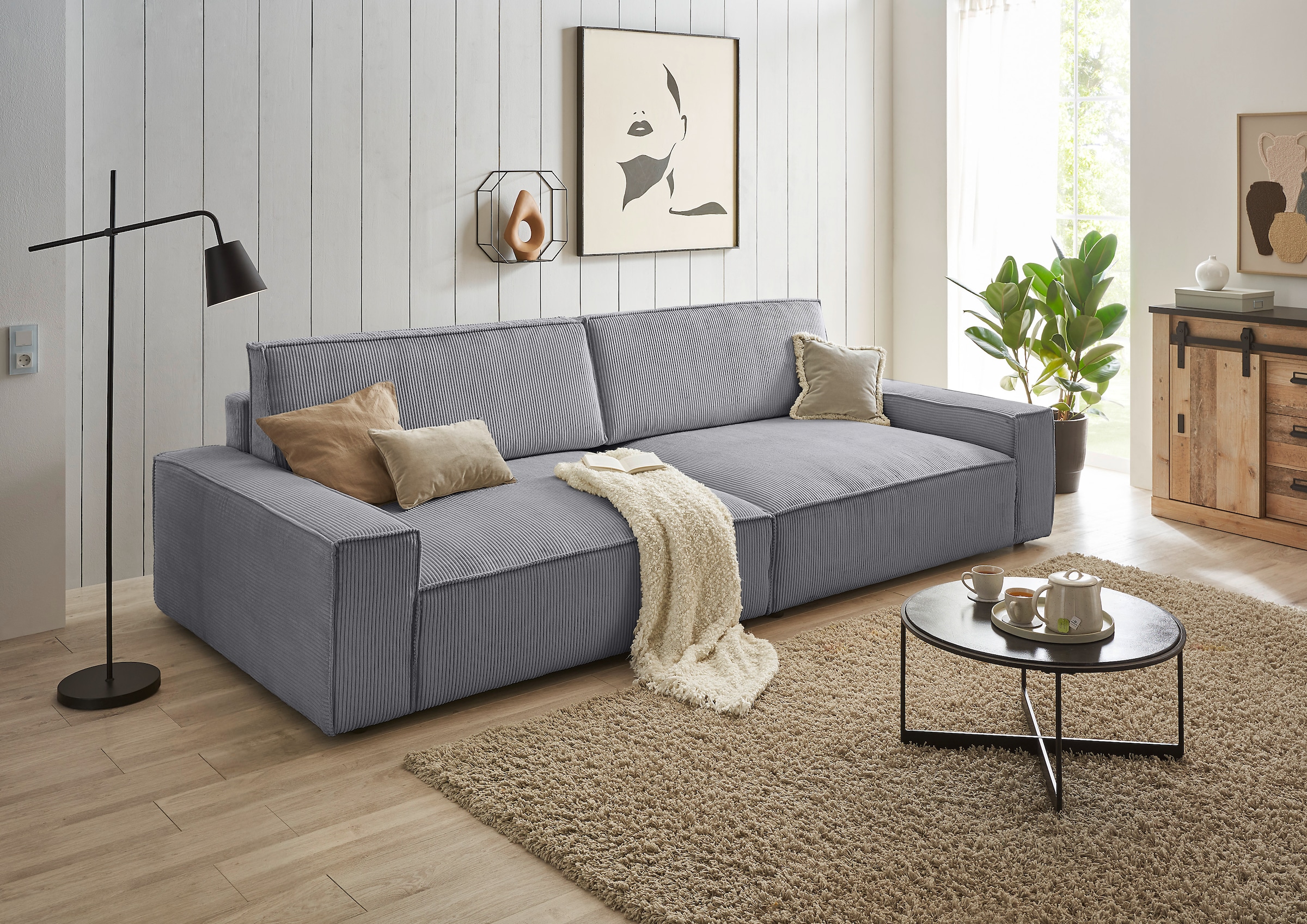 Home affaire Big-Sofa »NEU: SHERWOOD XXL, Big-Sofa (316cm), extra tiefe Sitzfläche 95 cm«, bequemer Sitzkomfort, Cord u. Leinenoptik, Kedernaht