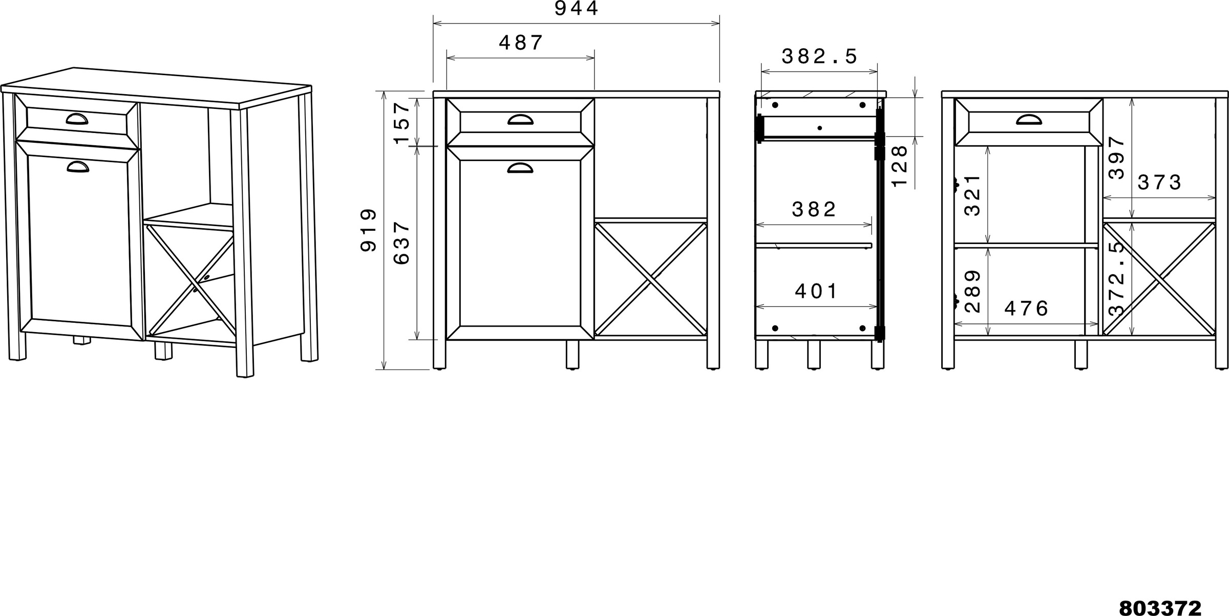 Parisot Schrank-Set »Cottage 1«, (Set, 2 St., Buffet Schrank und Beistellschrank), Viel Stauraum, Flaschenregal, Metallgriffe, MDF, melaminbeschichtet