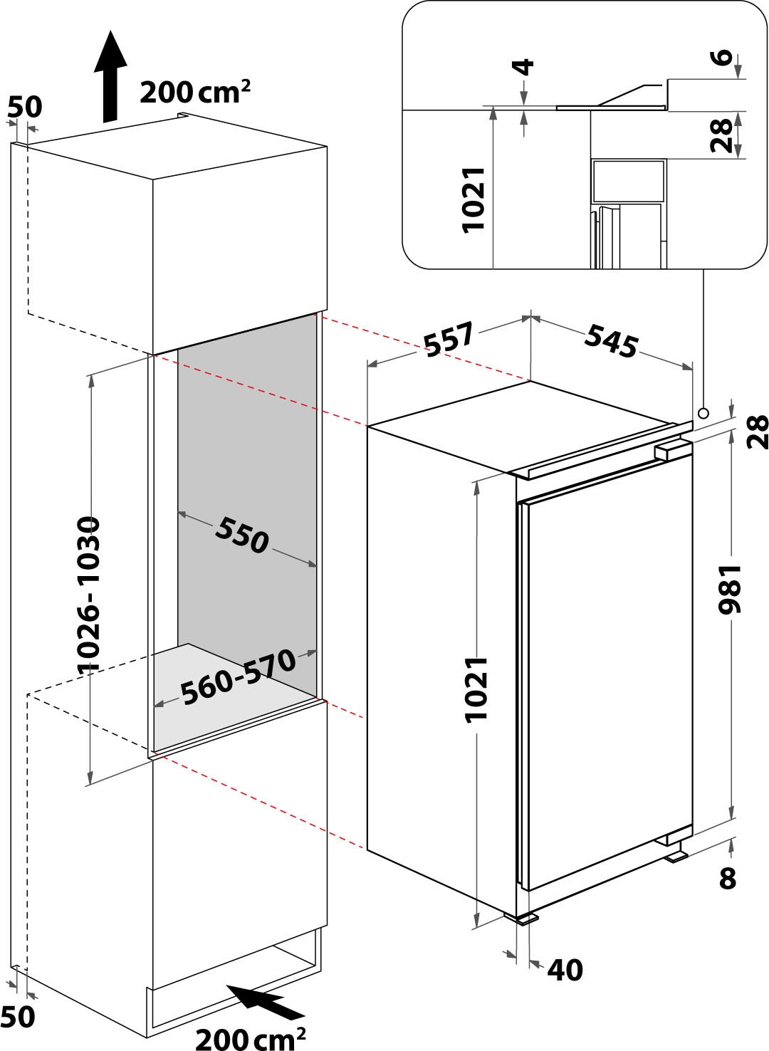 BAUKNECHT Einbaukühlschrank, KSI 10VF2, 102,1 cm hoch, 55,7 cm breit online  bestellen | BAUR | Kühlschränke