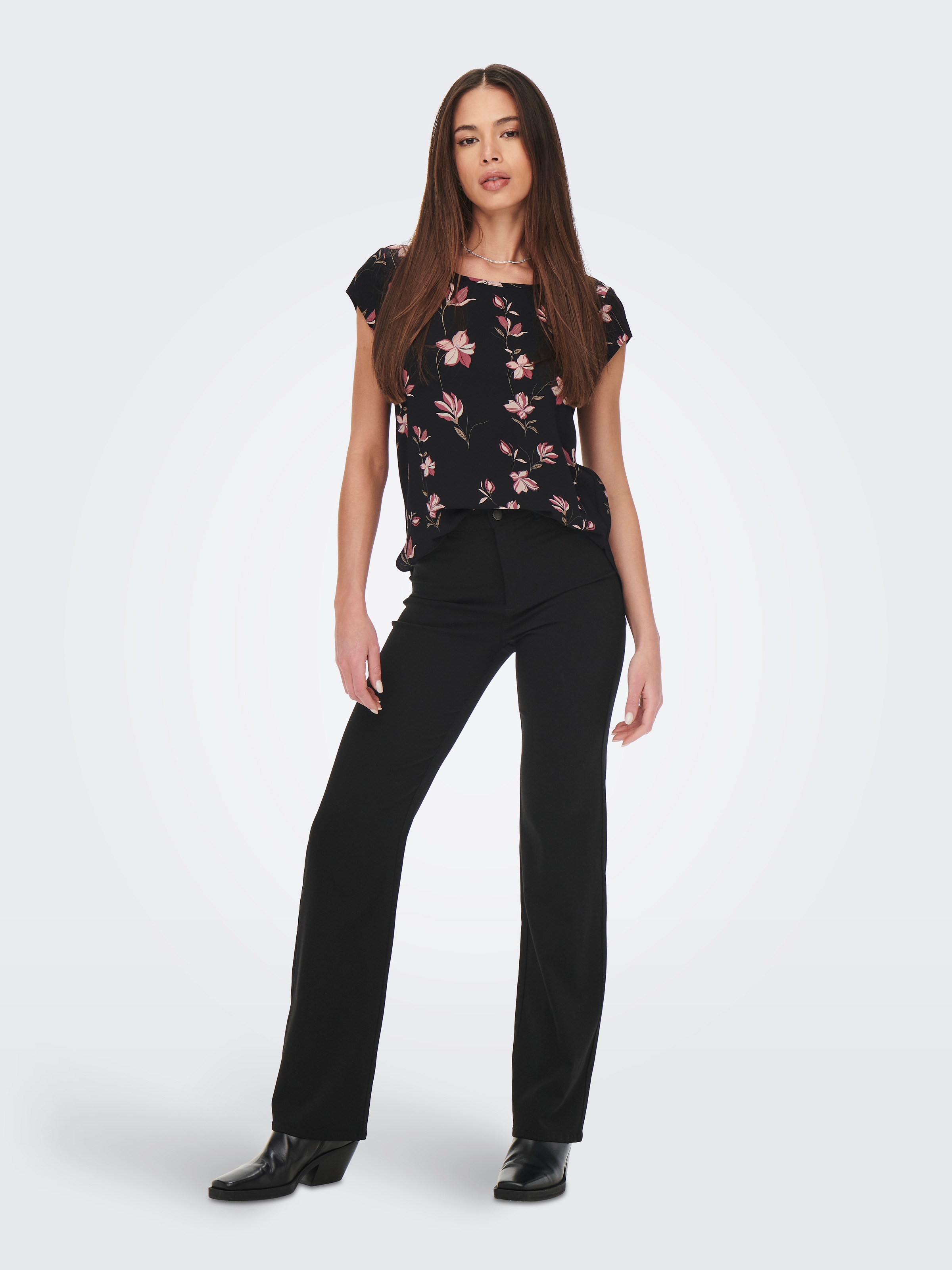 ONLY ONLVIC Short Sleeve Shirt Blouse Black Magnolia 38 3