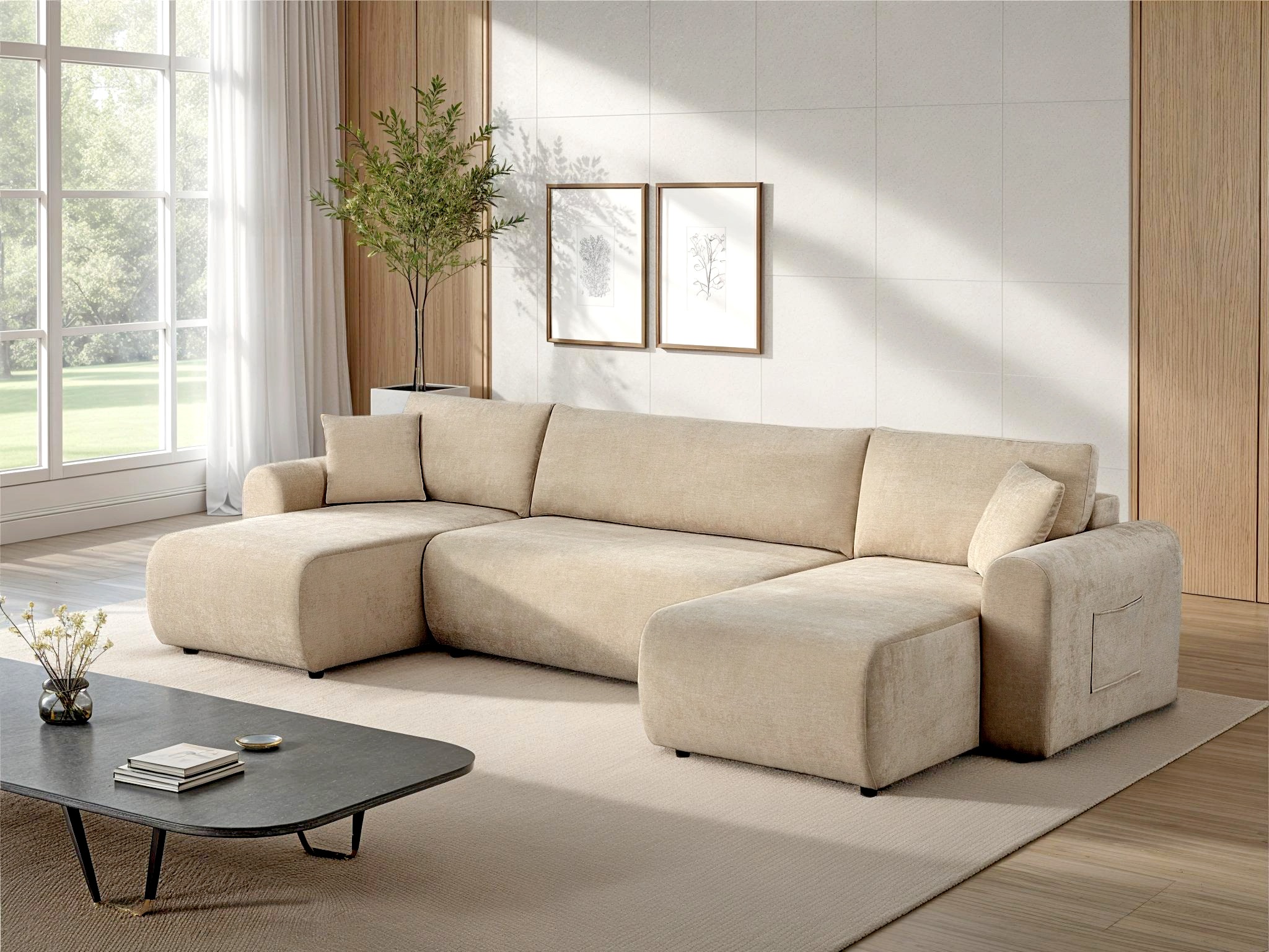Wohnlandschaft OTTO HOME "JONAA, U-Form, 311 cm - OTTO. Verlässliche Qualität.", beige, B:311cm H:79cm T:52cm, Sofas, Wohnlandschaft, Schlaffunktion 133/270cm, Bettkasten, Cord, Struktur, Unser Tiefpreis