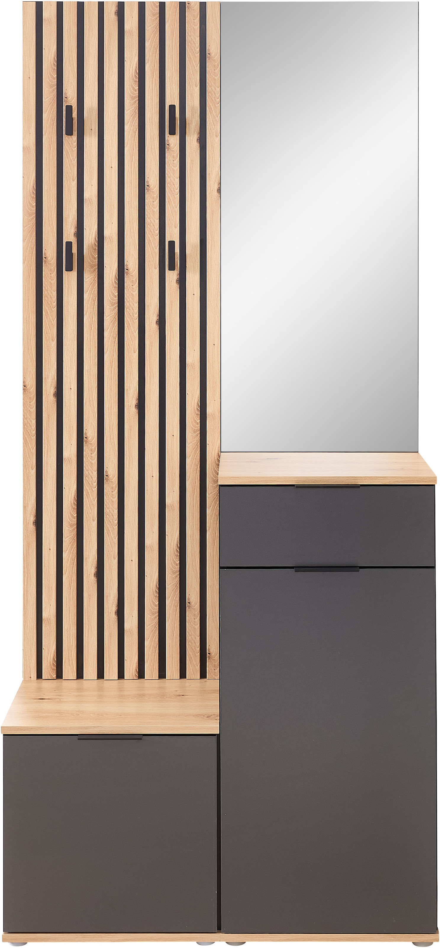 HBZ Kompaktgarderobe "Simple mit Spiegel, Flurgarderobe BxHxT 88x195x35 cm", (4 St.), mit Bank, Paneel, Schuhkommode mit