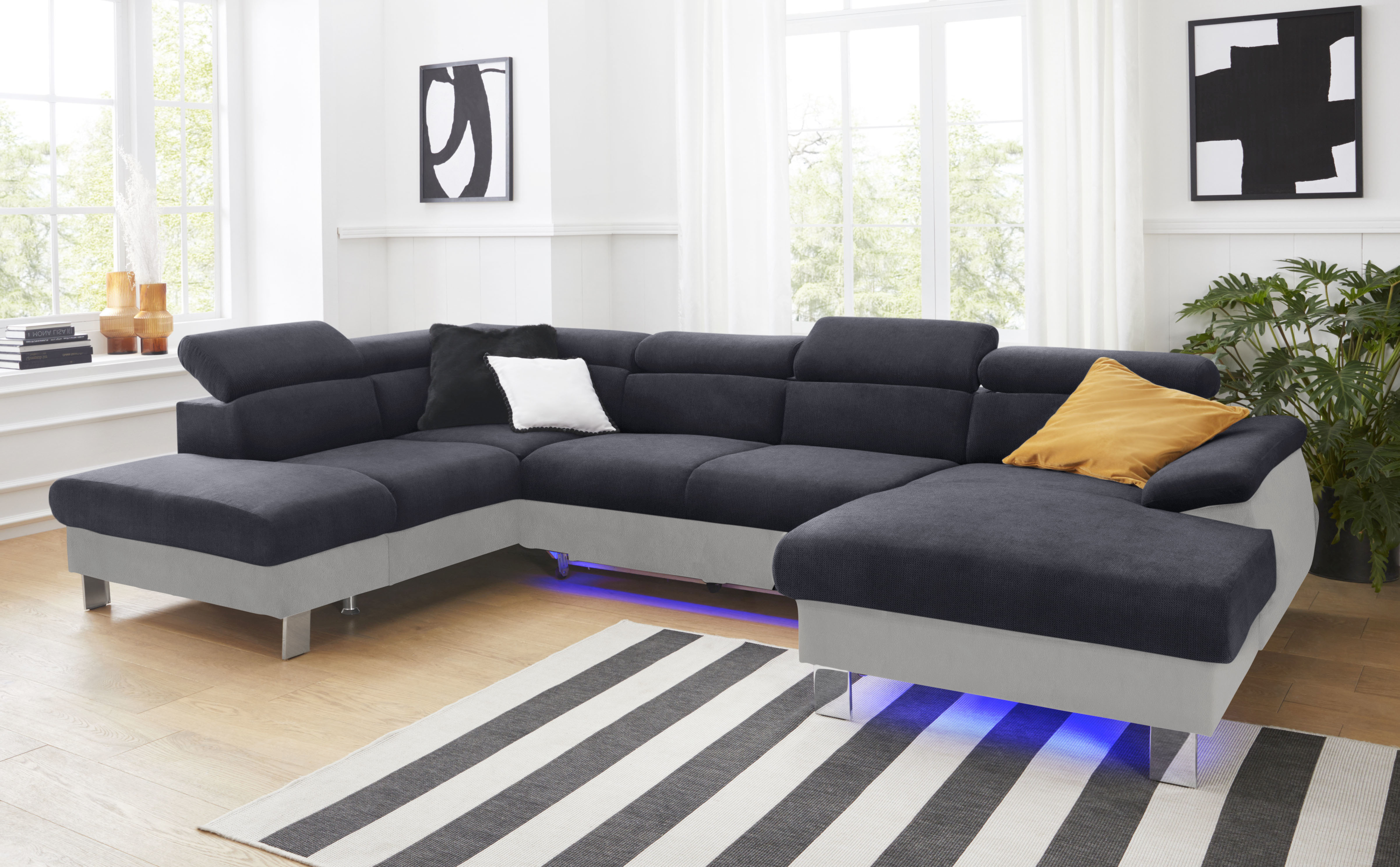 COTTA Wohnlandschaft "Komaris U-Form, B: 320 cm" mit Kopfteilverstellung, optional Schlaffunktion, Bettkasten & Licht