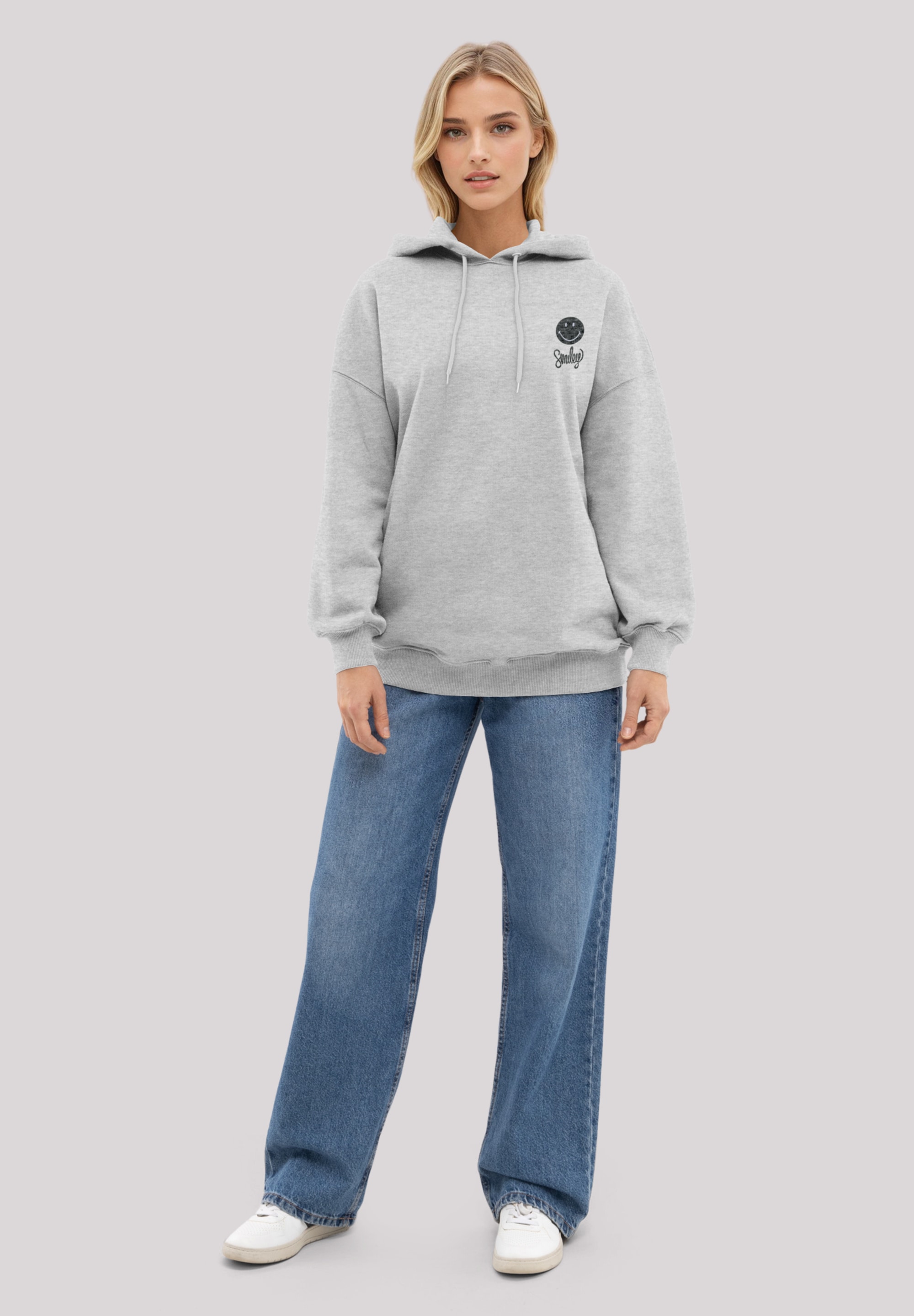 F4NT4STIC Kapuzenpullover »Smiley Icon Script Wordmark dark Bestickt«, Premium Qualität