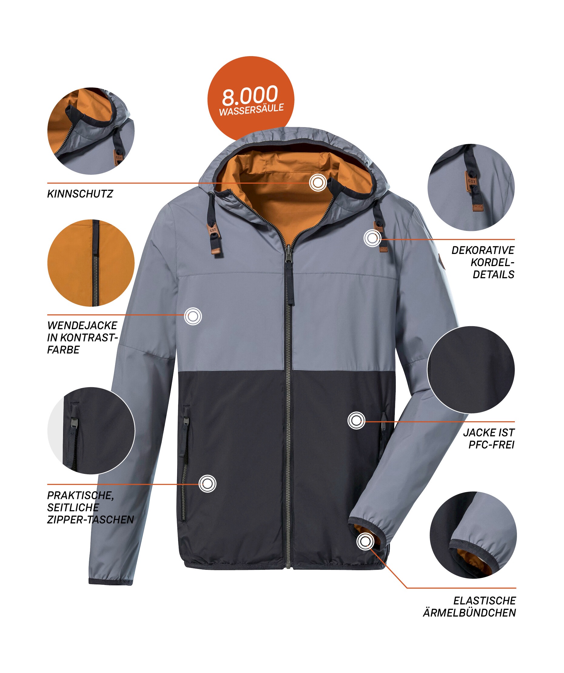 G.I.G.A. DX by killtec Wendejacke »GS 11 MN JCKT«, Wendbare Herrenjacke, wasserabweisend, winddicht, verstellbare Kapuze