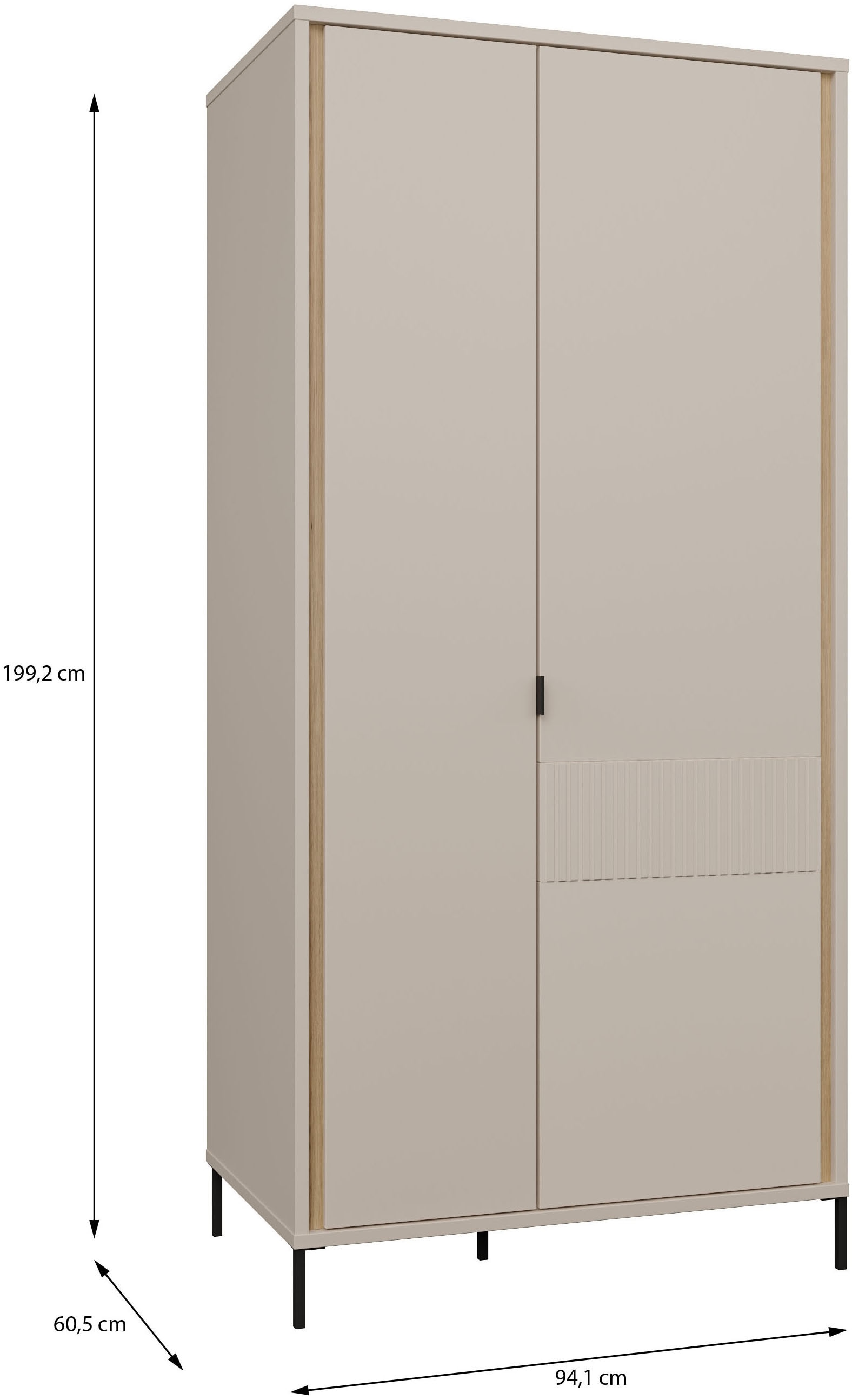 FORTE Kleiderschrank »Forte Seravel Drehtürenschrank, Lamellenoptik, 2 Türen« B/H/T 94,1/199,2/60,5 cm, Metallfüße