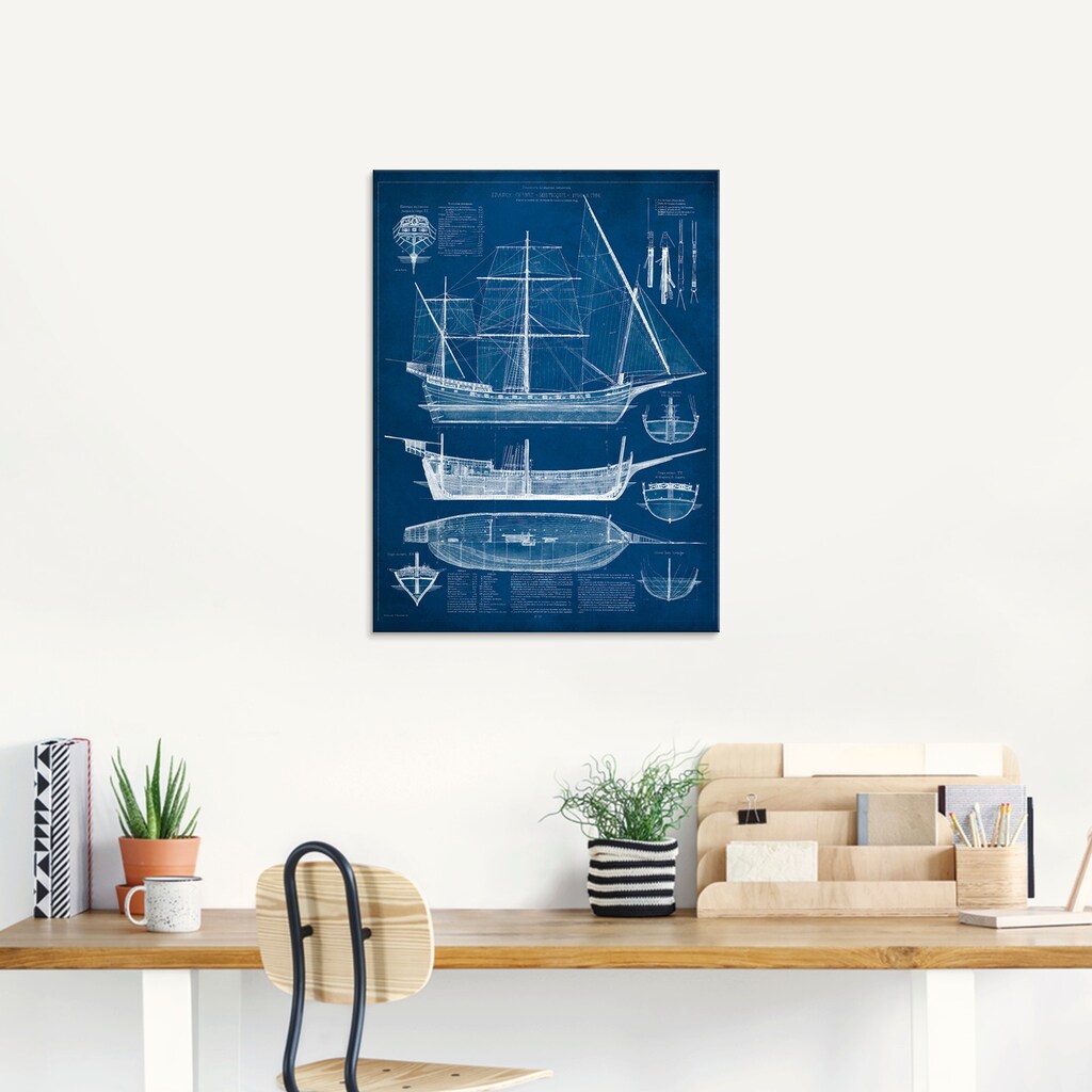 Artland Glasbild »Entwurf für ein Antikes Schiff I«, Boote & Schiffe, (1 St.)