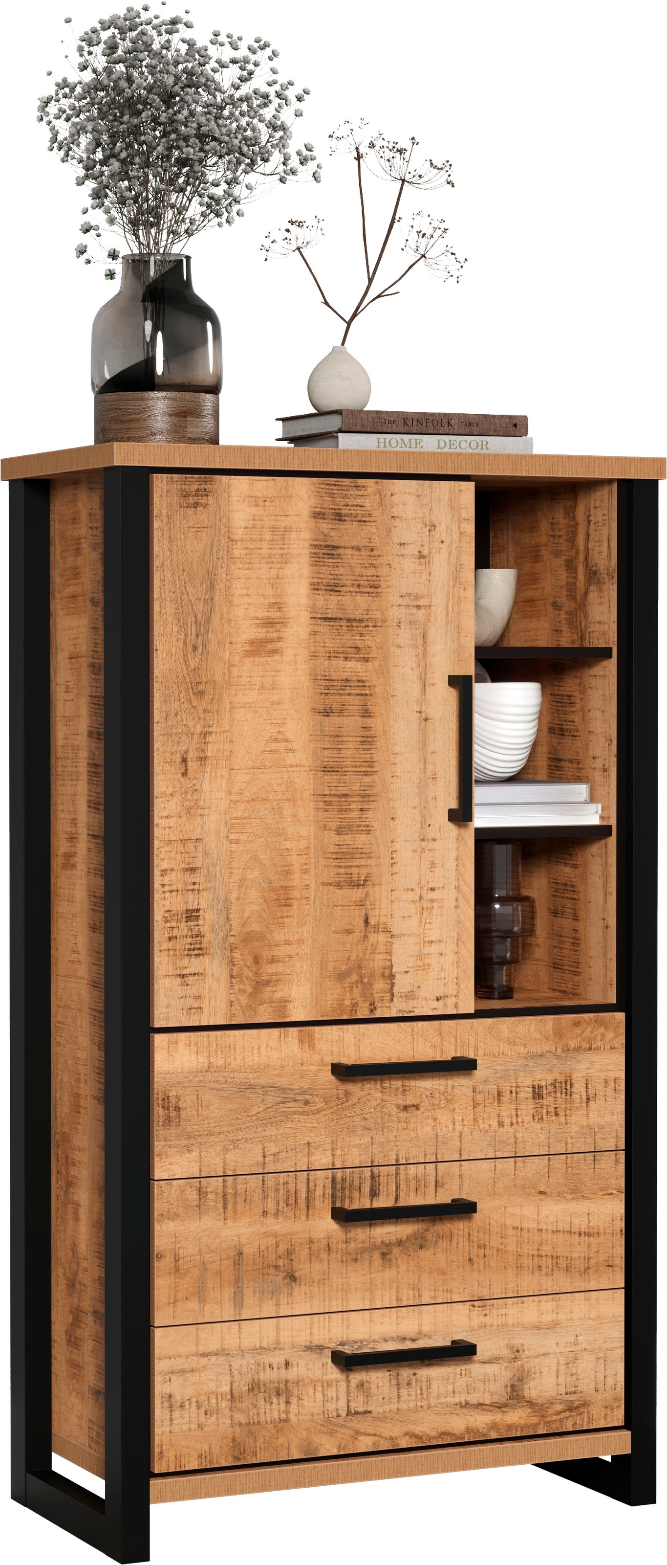 Home affaire Highboard "Elda" 1 Stk. tlg. Vitrine mit 1 Tür & 3 Schubladen günstig online kaufen