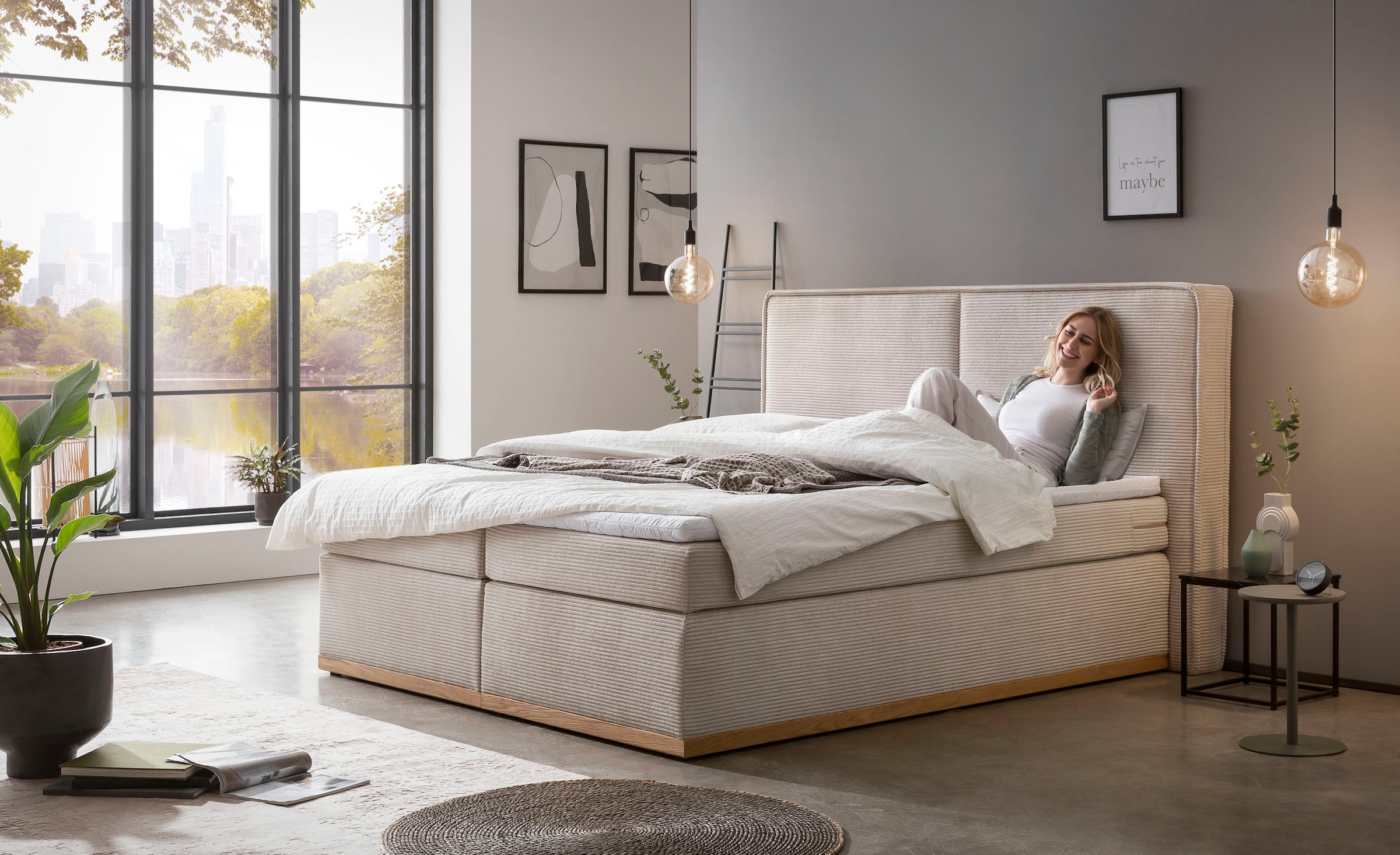 Home affaire Boxspringbett »SHERWOOD Hotelbett, Polsterbett«, Hochwertiger Cord,weiche Velours-Struktur, mit Topper, Eiche