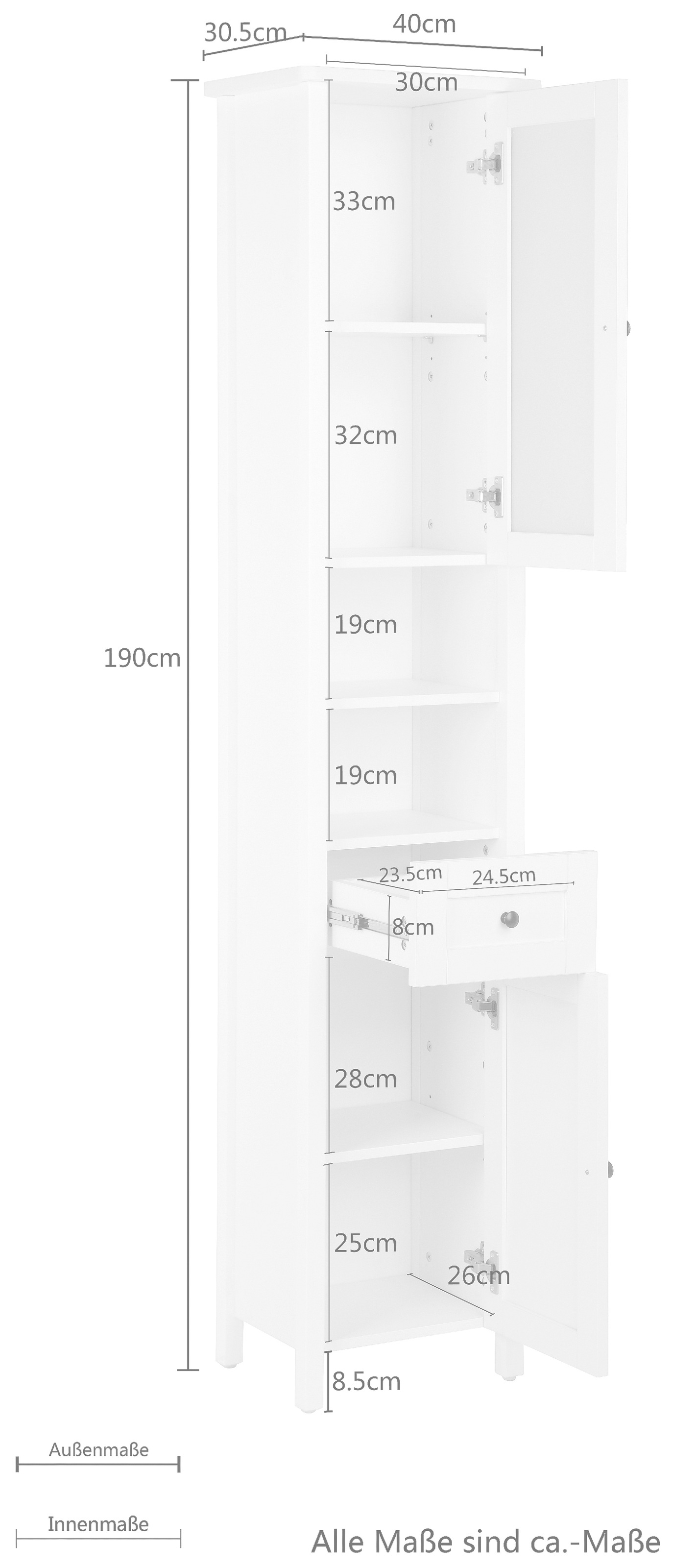 welltime Hochschrank »Aalborg Schrank Badezimmerschrank Badschrank«, Badmöbel im Landhaus-Stil, Breite 40 cm