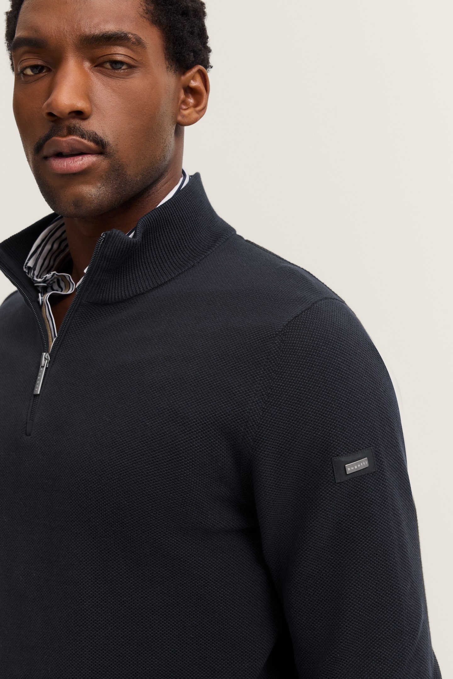Troyer BUGATTI "Basic Essential", Herren, Gr. S, blau (marine), 100% Baumwolle, unifarben, regular fit, ohne Ausschnitt, Rippbündchen, Pullover Troyer, aus reiner Baumwolle 3