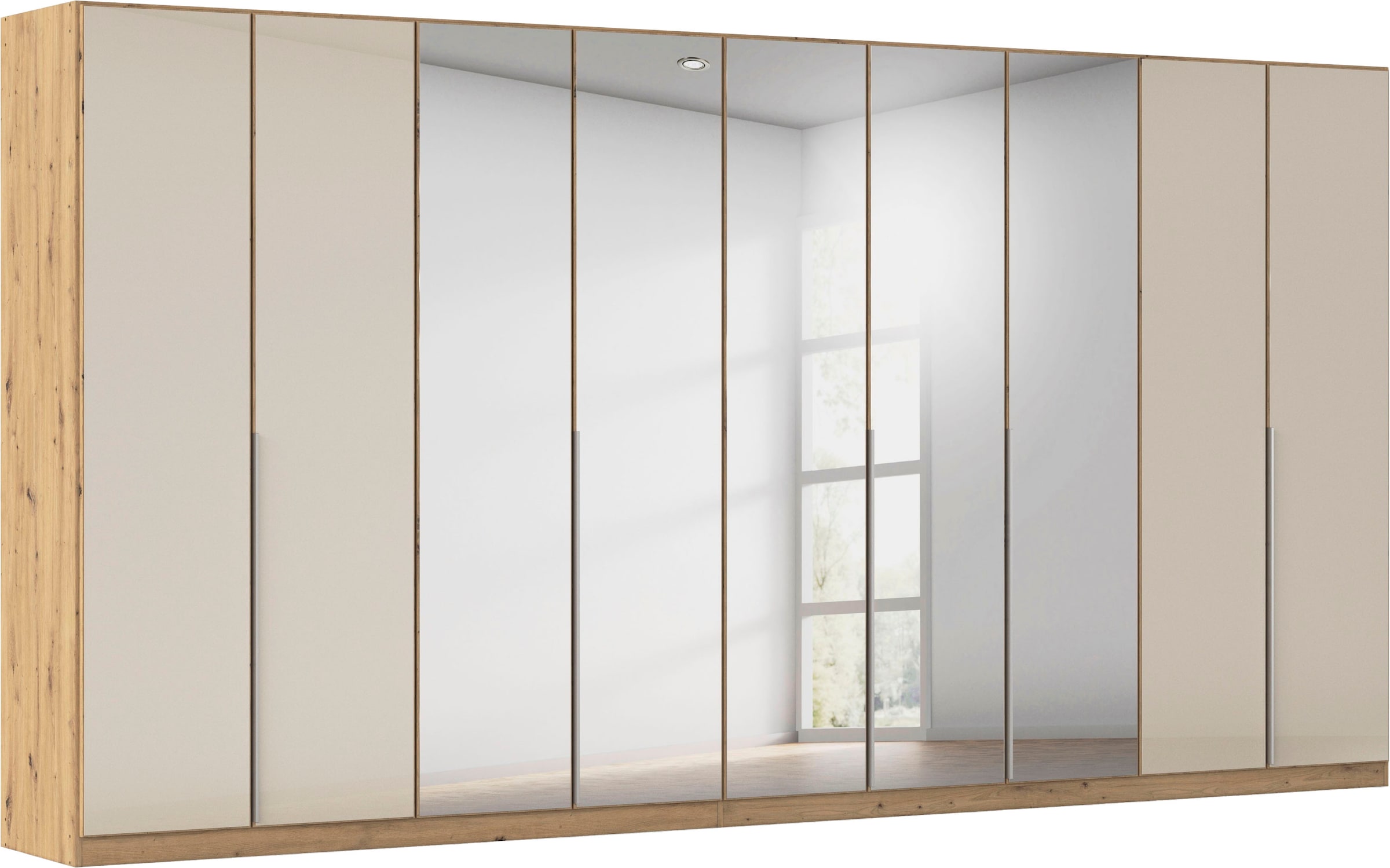 OTTO home Drehtürenschrank "Kleiderschrank Schrank Garderobe AGORDO mit Glasfront und Spiegel" in zwei Griff-Farben, Breiten 91-405 cm, durchdachte Innenausstattung, in 8 Breiten und 2 Höhen MADE IN GERMANY