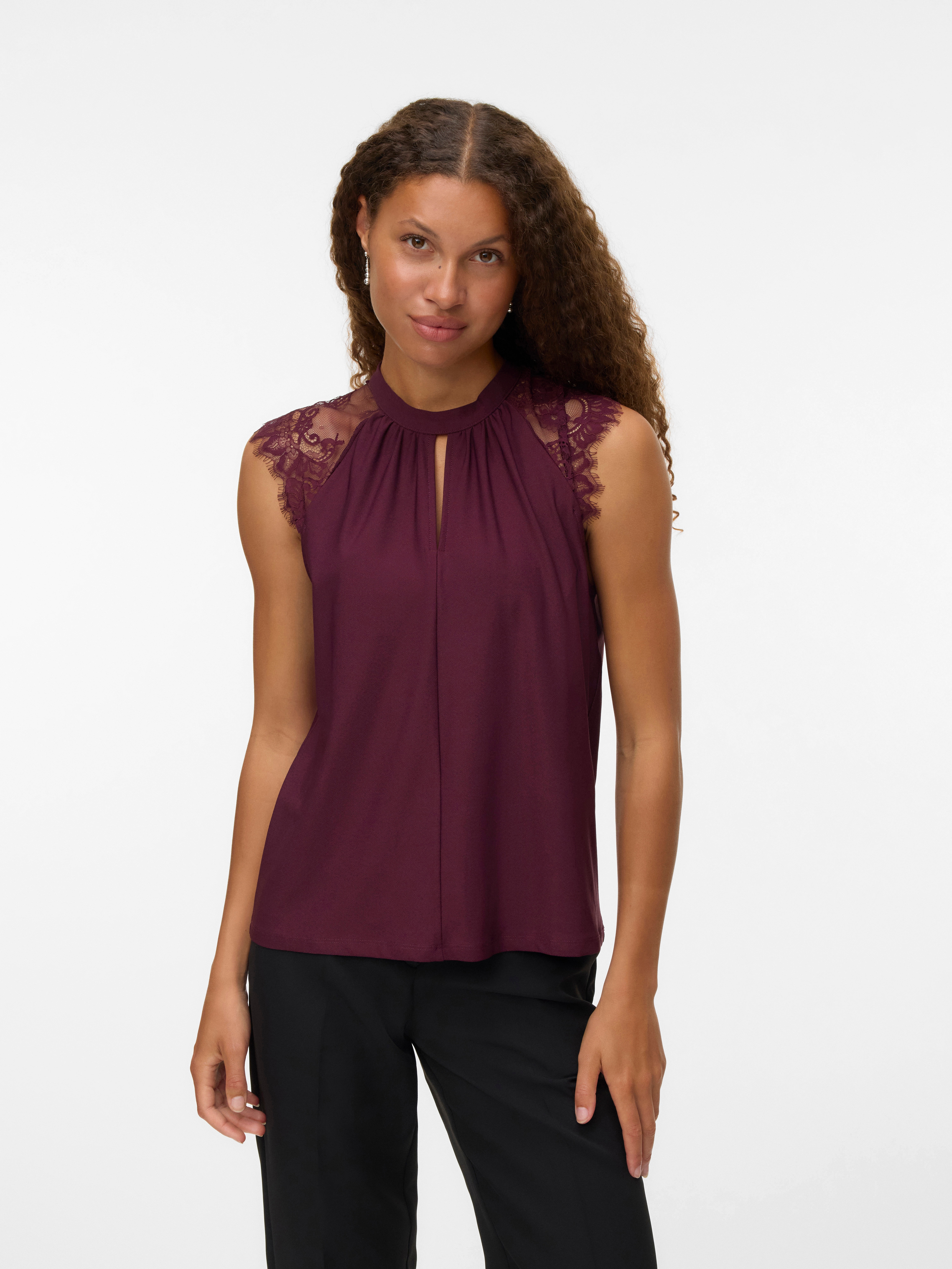 Vero Moda Spitzentop "VMMILLA SL LACE TEE" Materialmix, regular fit
