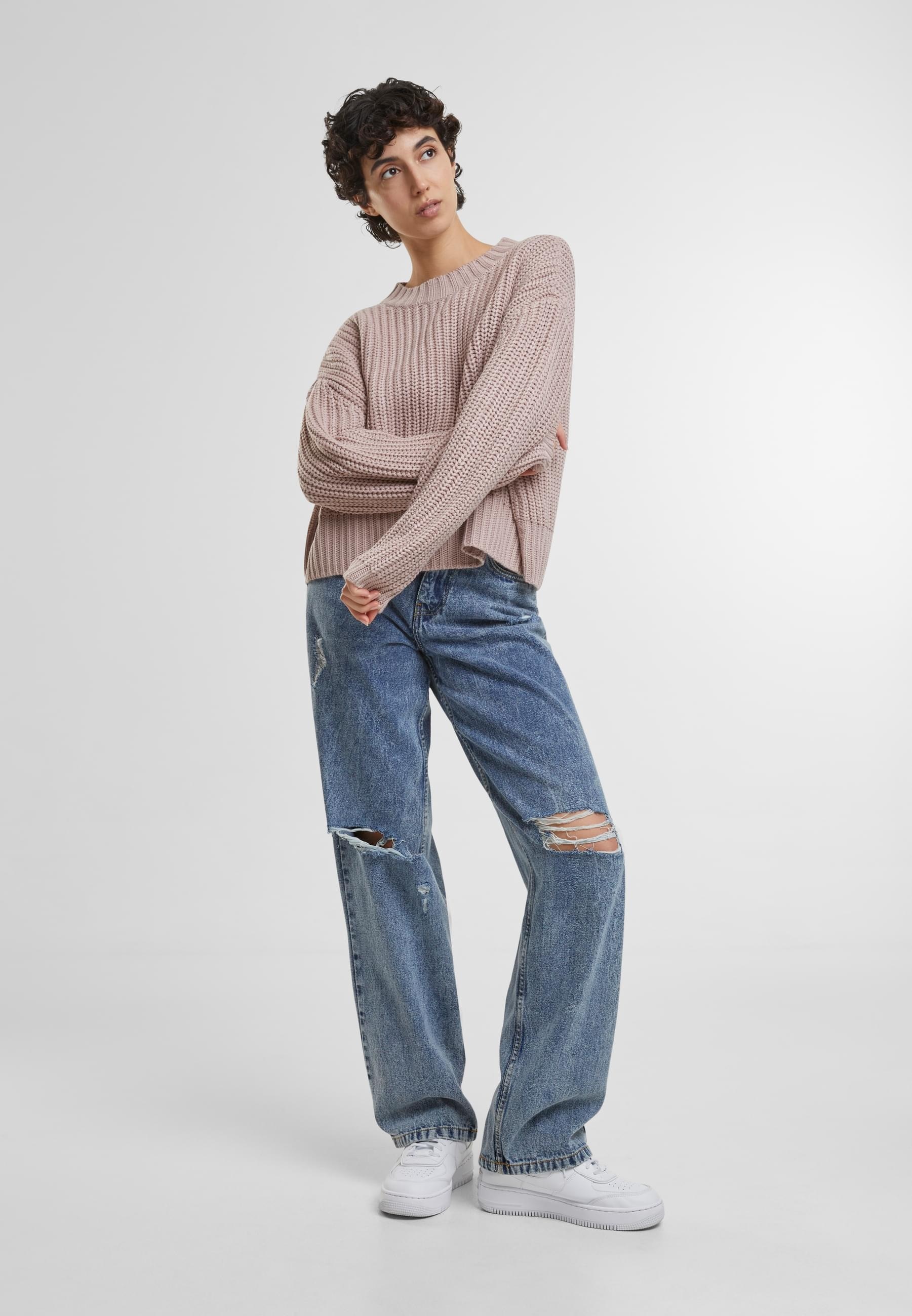 URBAN CLASSICS Rundhalspullover »Urban Classics Ladies Wide Basic Oversized Sweater«, (1 tlg.)