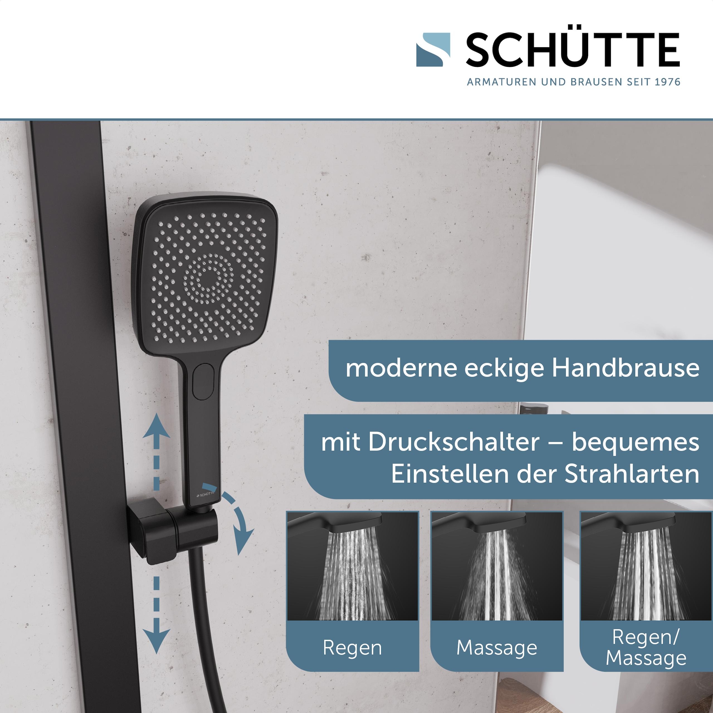 Schütte Duschsystem »HAWAII Überkopfbrause-Set«, (Komplett-Set, Inkl. Montagematerial und Dichtungen), mit Thermostatarmatur, Glasablage, Brausehalter