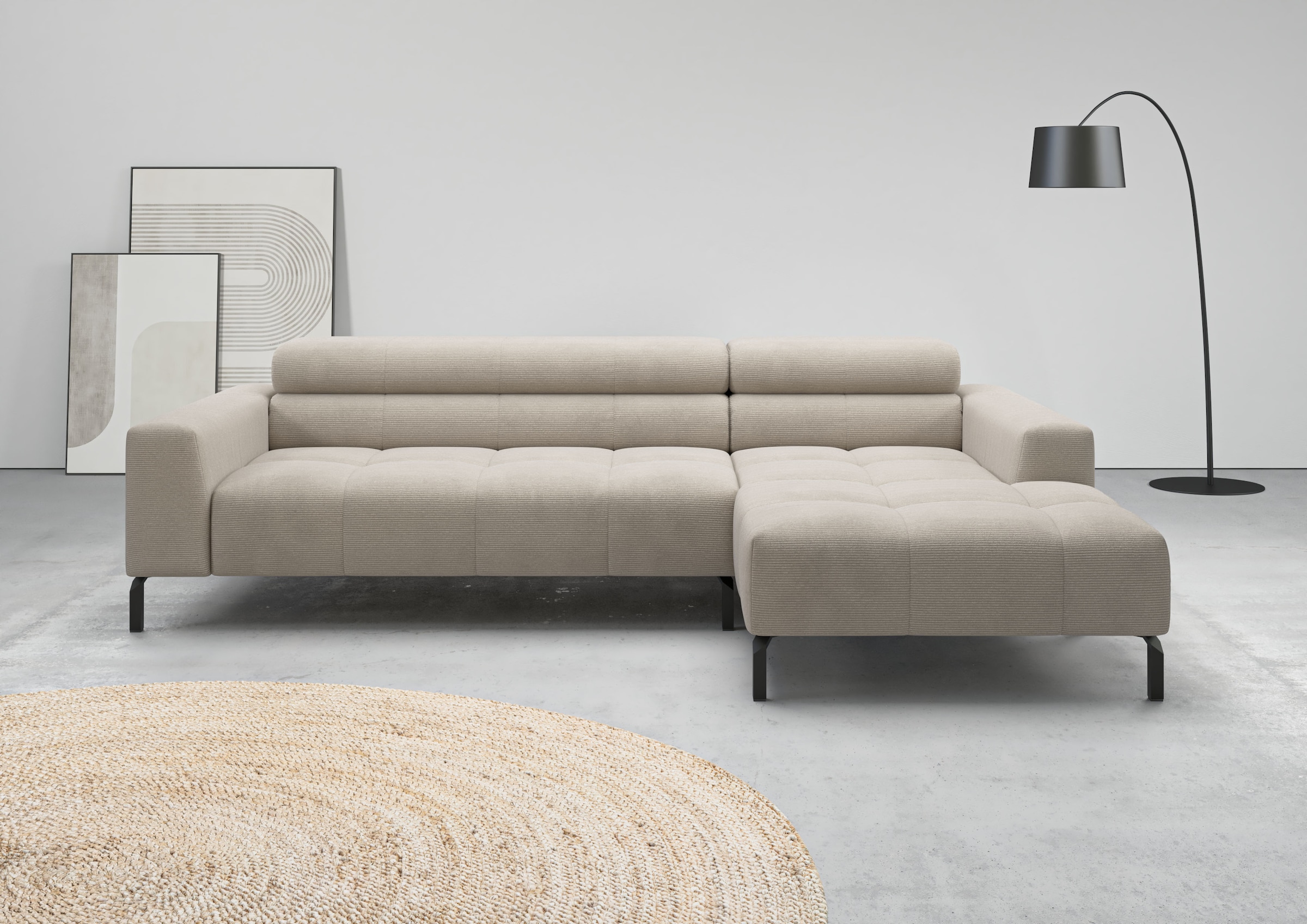 Home affaire Ecksofa "Claya, 258 cm breit, L-Form, Kopfteilverstellung" Moderne Steppung, weicher Polsteraufbau & saugroboterfreundliche Höhe
