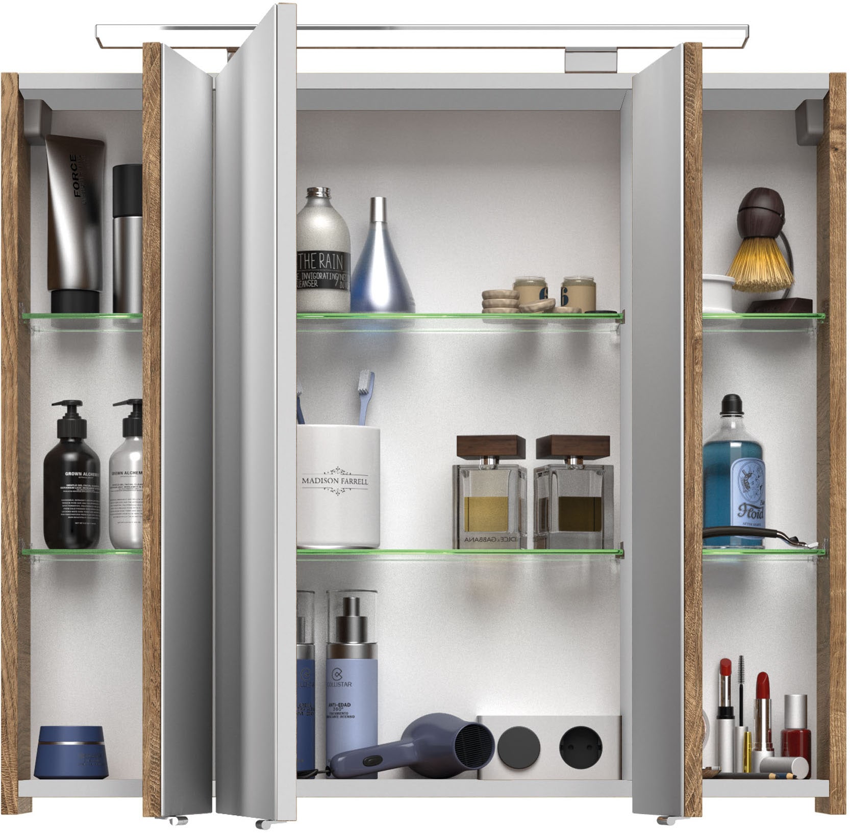 Saphir Badmöbel-Set »Serie 4010 4-teilig Keramik-Waschtisch mit LED-Spiegelschrank«, (Set), Badezimmer Set mit Unterschrank, Hängeschrank, inkl. Türdämpfer
