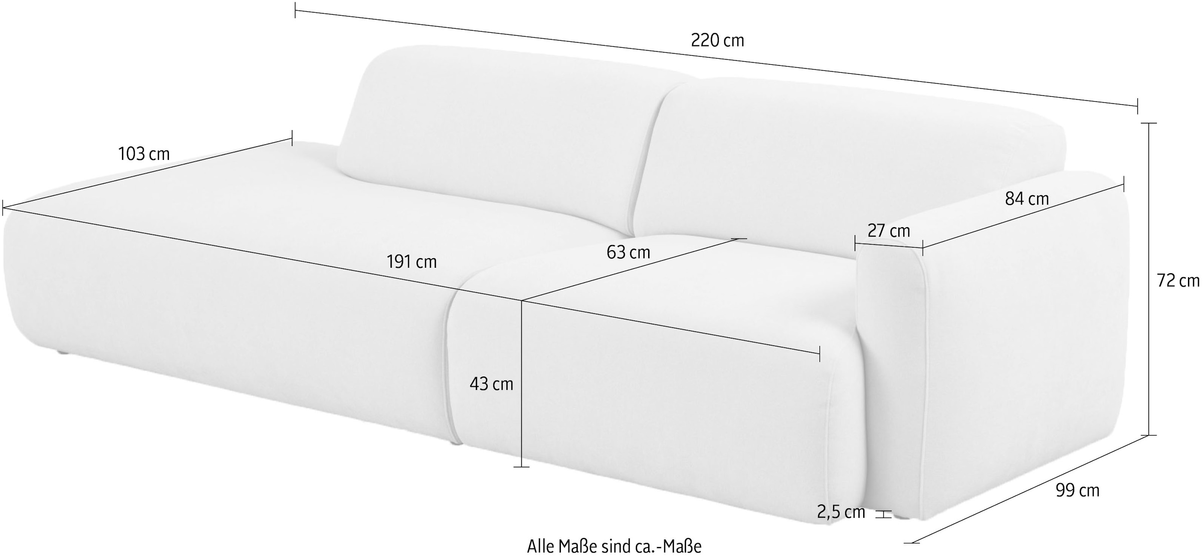 andas 2-Sitzer »Myrland«, Breite 220 cm, Chenille, Easy Clean Stoff, mit Kaltschaum