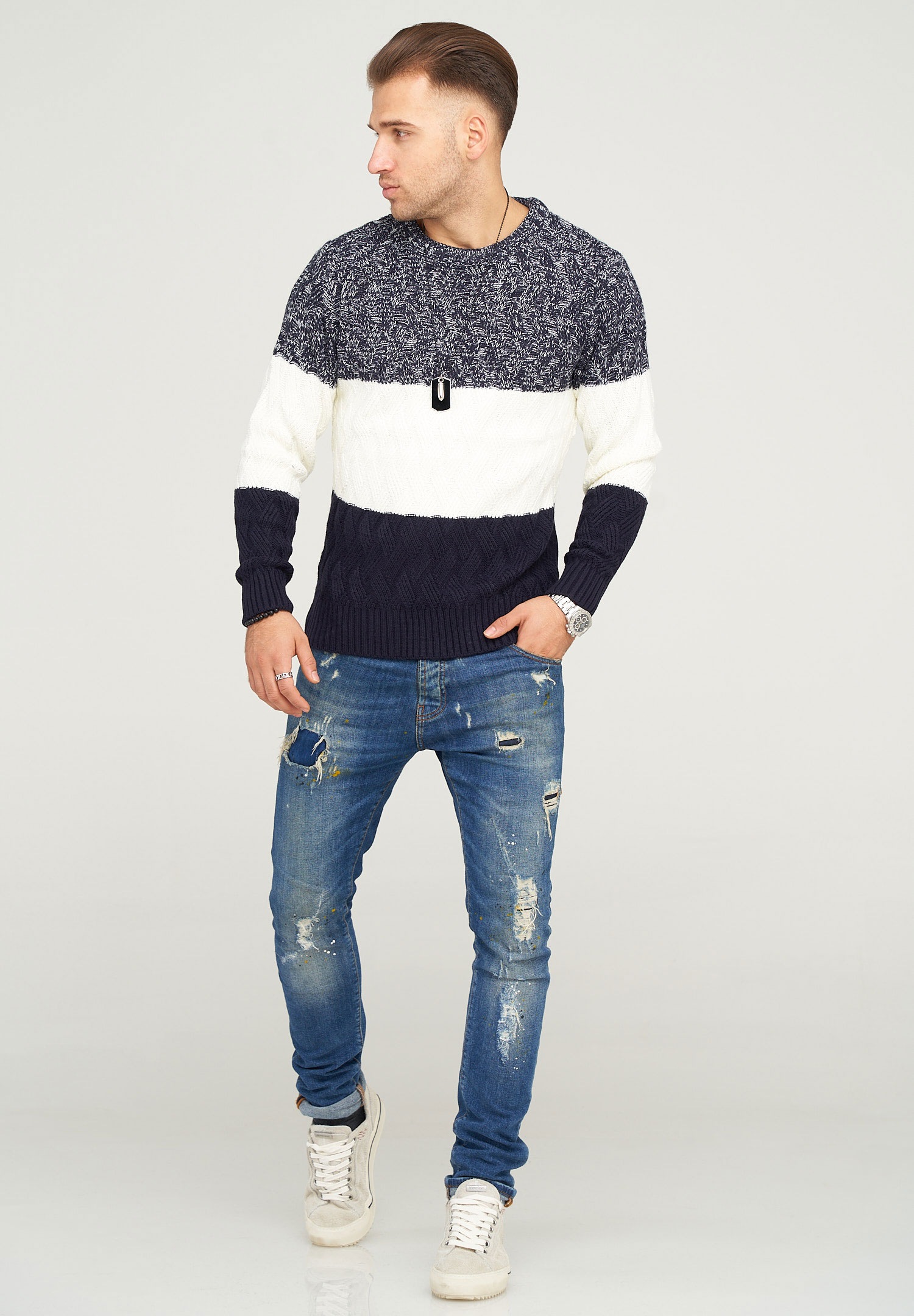 behype Strickpullover »DAVAY«, im Colour-Block-Stil