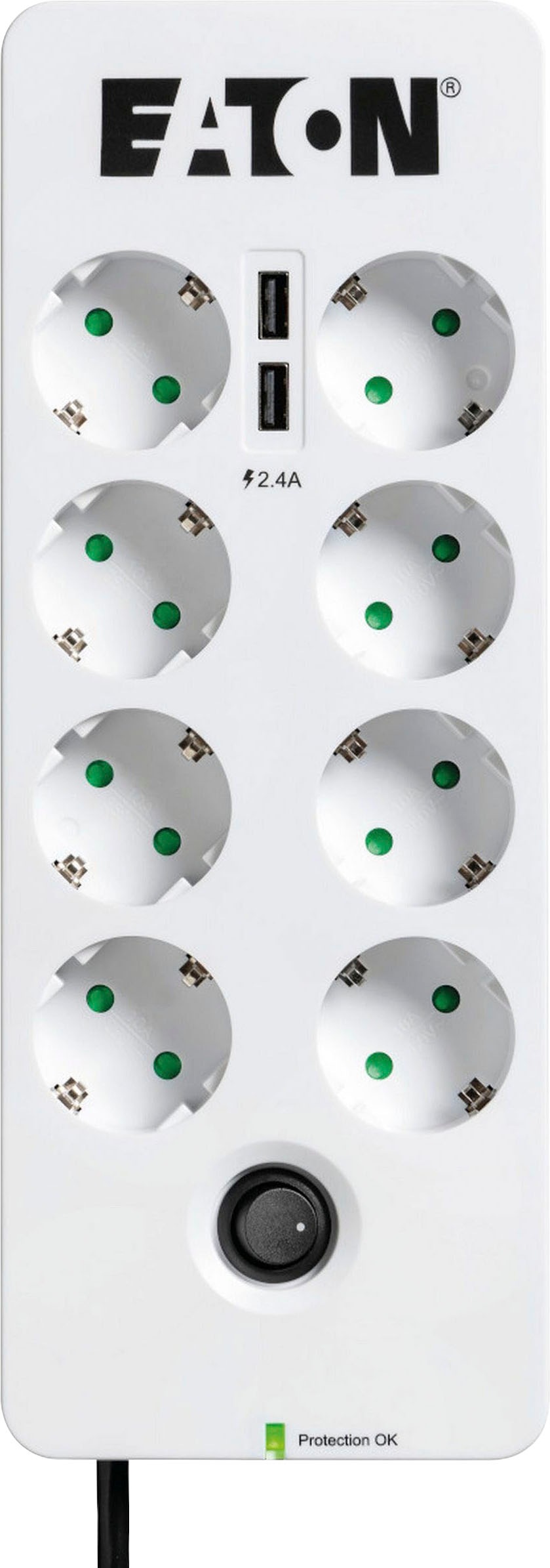 EATON Mehrfachsteckdose "Protection Box 8 Tel USB DIN", B:11cm H:4,75cm T:29cm, weiß, Steckdosenleisten