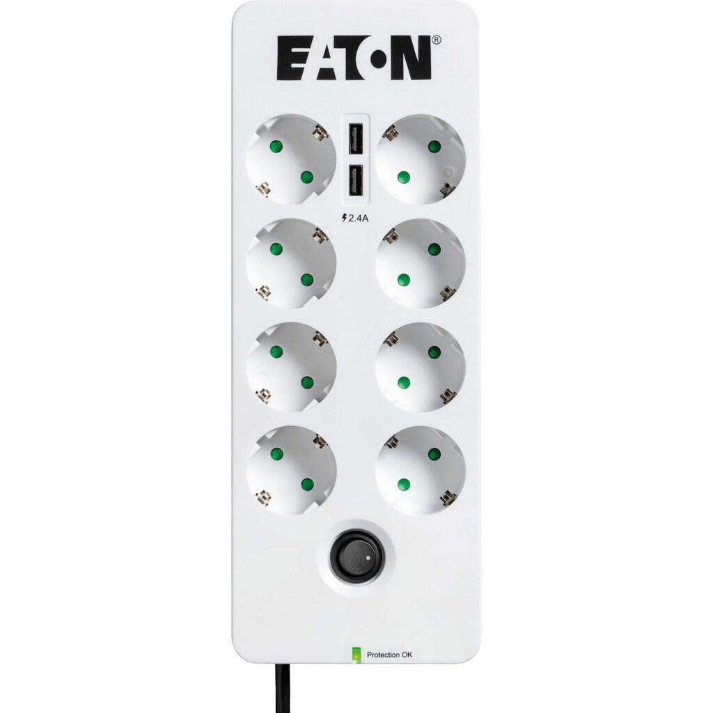 EATON Mehrfachsteckdose »Protection Box 8 Tel USB DIN«, (LED-Statusanzeige-separate Ein- / Ausschalter-USB-Anschlüsse Kindersicherung)