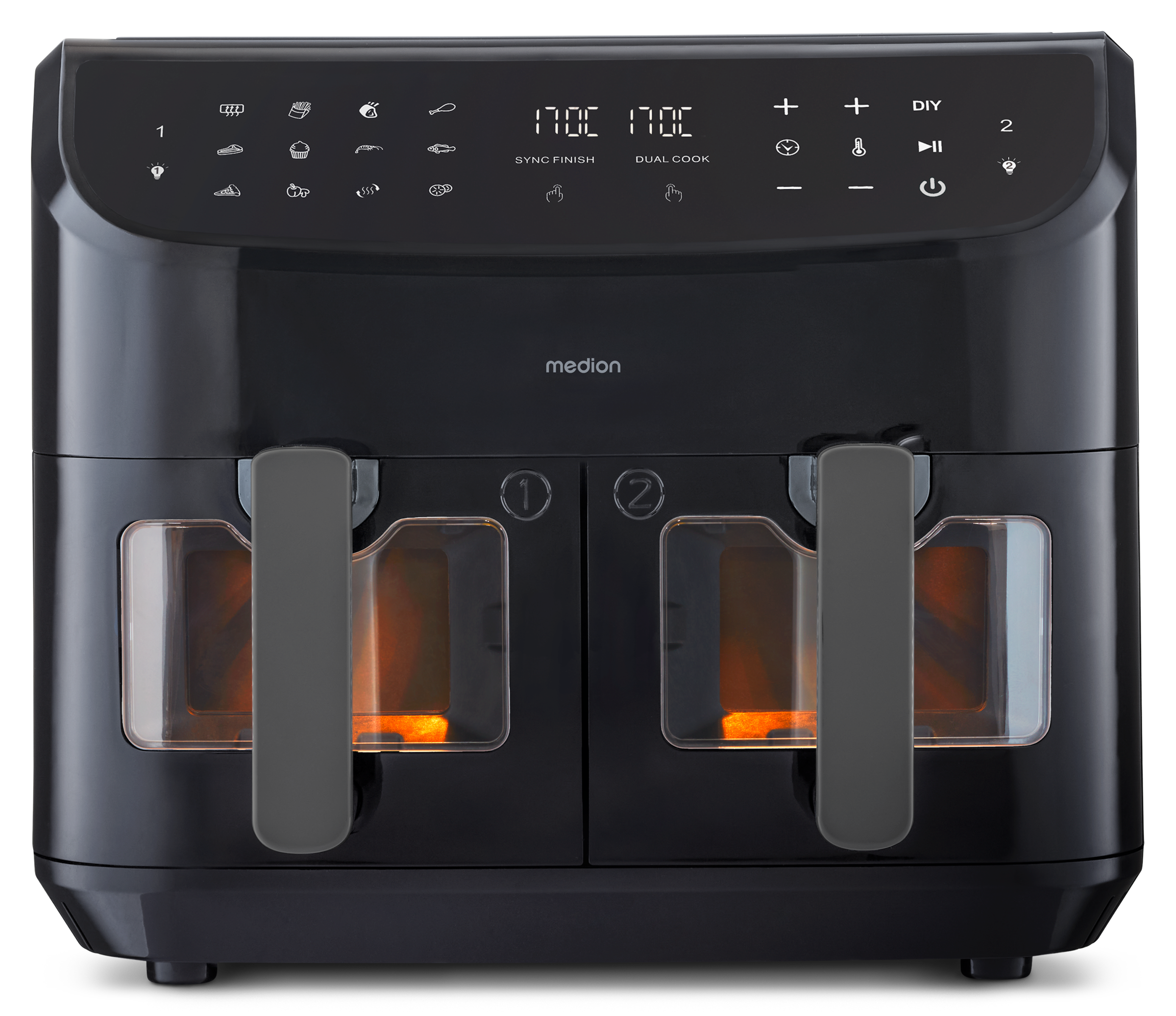Medion® Heißluftfritteuse »P20 XL (MD 11760) 8,7 L Korbvolumen, 9 Automatikprogramme, Dual Cook«, 2400 W, Temperatur 50 - 200 °C, ILAG Beschichtung, Sync-Finish