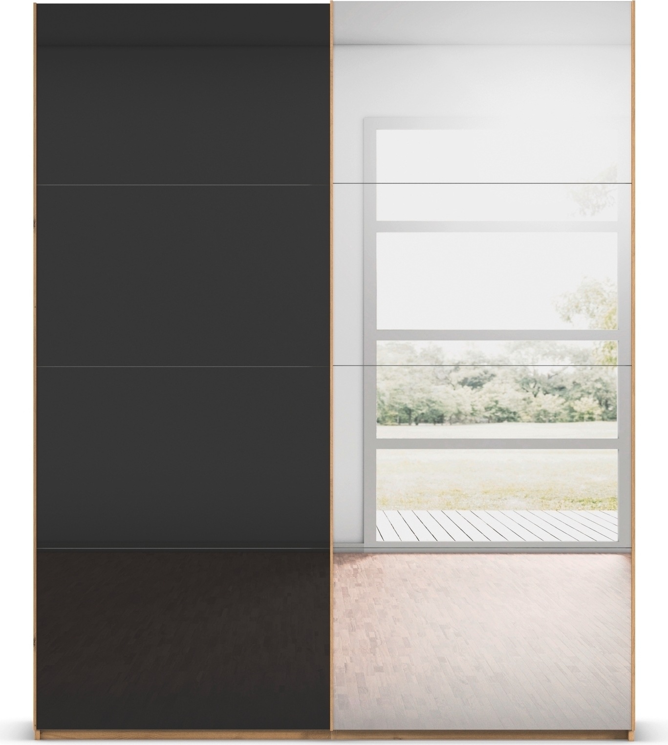 rauch Schwebetürenschrank »Kleiderschrank Schrank Garderobe Schlafzimmerschrank SCALE-FYRA«, edle viergeteilte Türen Spiegel/Glas-Mix viele Farben MADE IN GERMANY