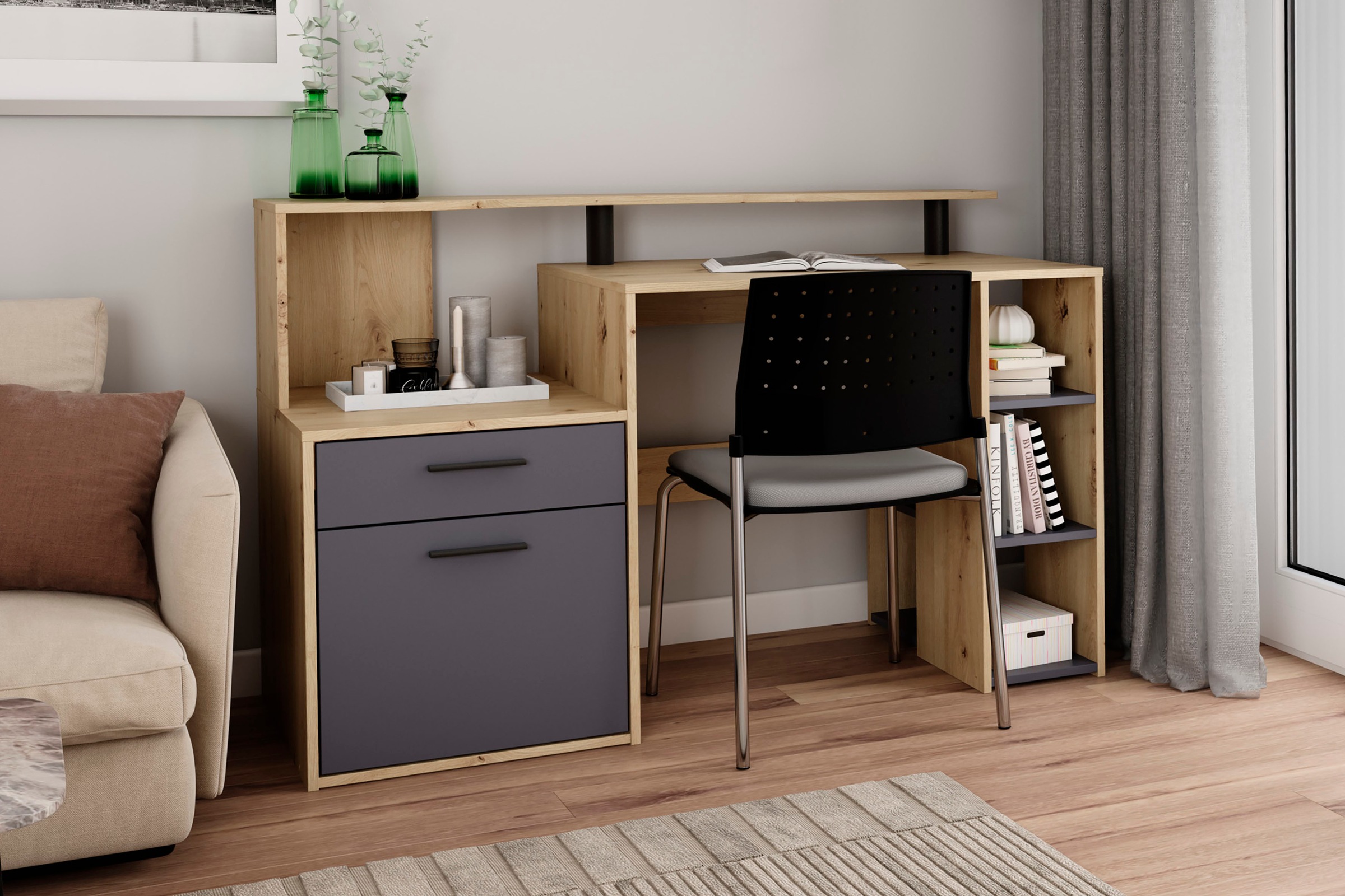 byLIVING Schreibtisch »Louise«, Breite 140 cm, Regal-Schreibtisch mit viel Stauraum