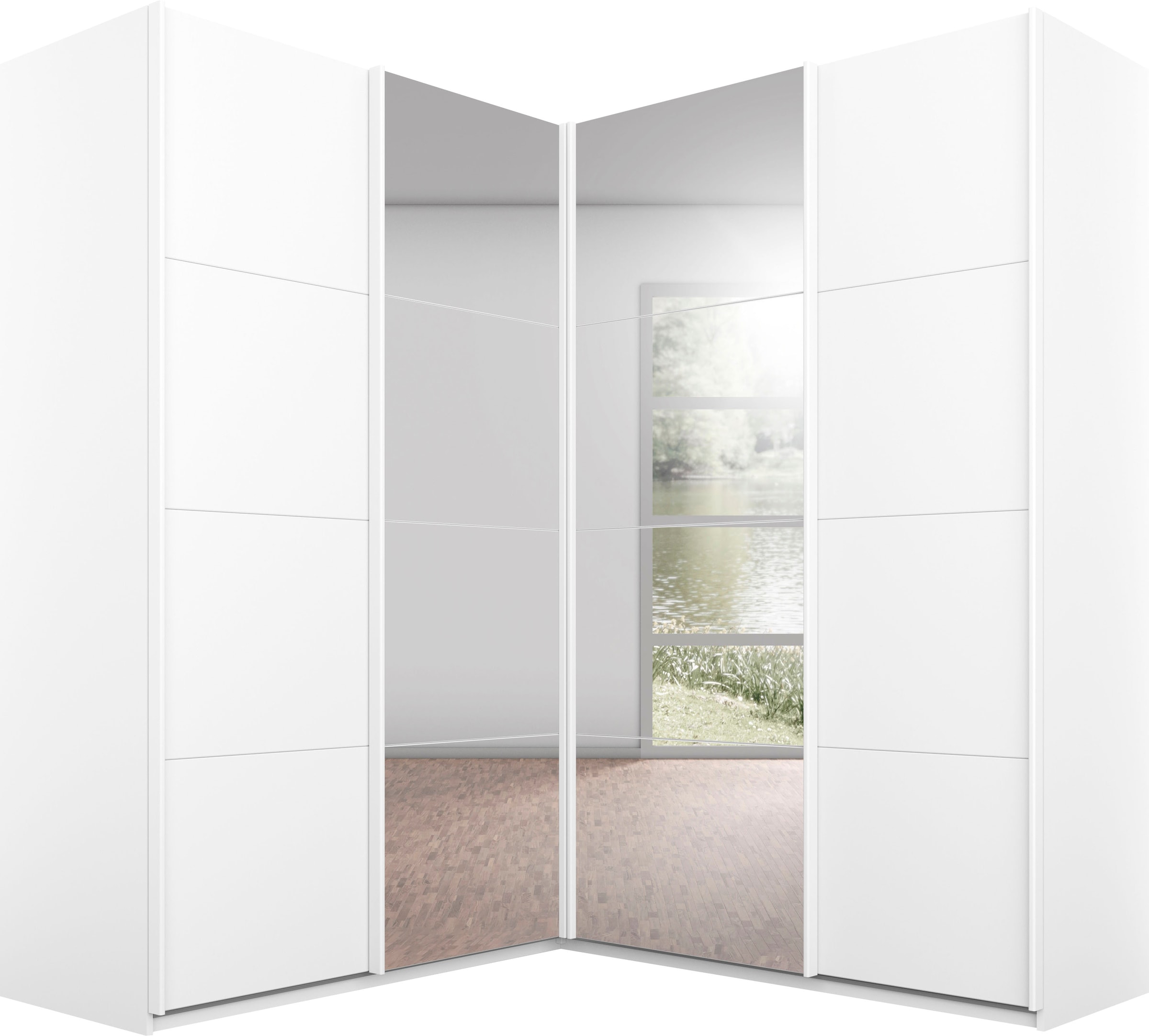 rauch "Schrank Garderobe Eckkleiderschrank QUADRA Front in Dekor/Hochglanz" in den Höhen 210/229 cm, inkl. Soft-Close-Funktion, großer Eckschrank mit viel Stauraum, Maß 181x187 cm MADE IN GERMANY