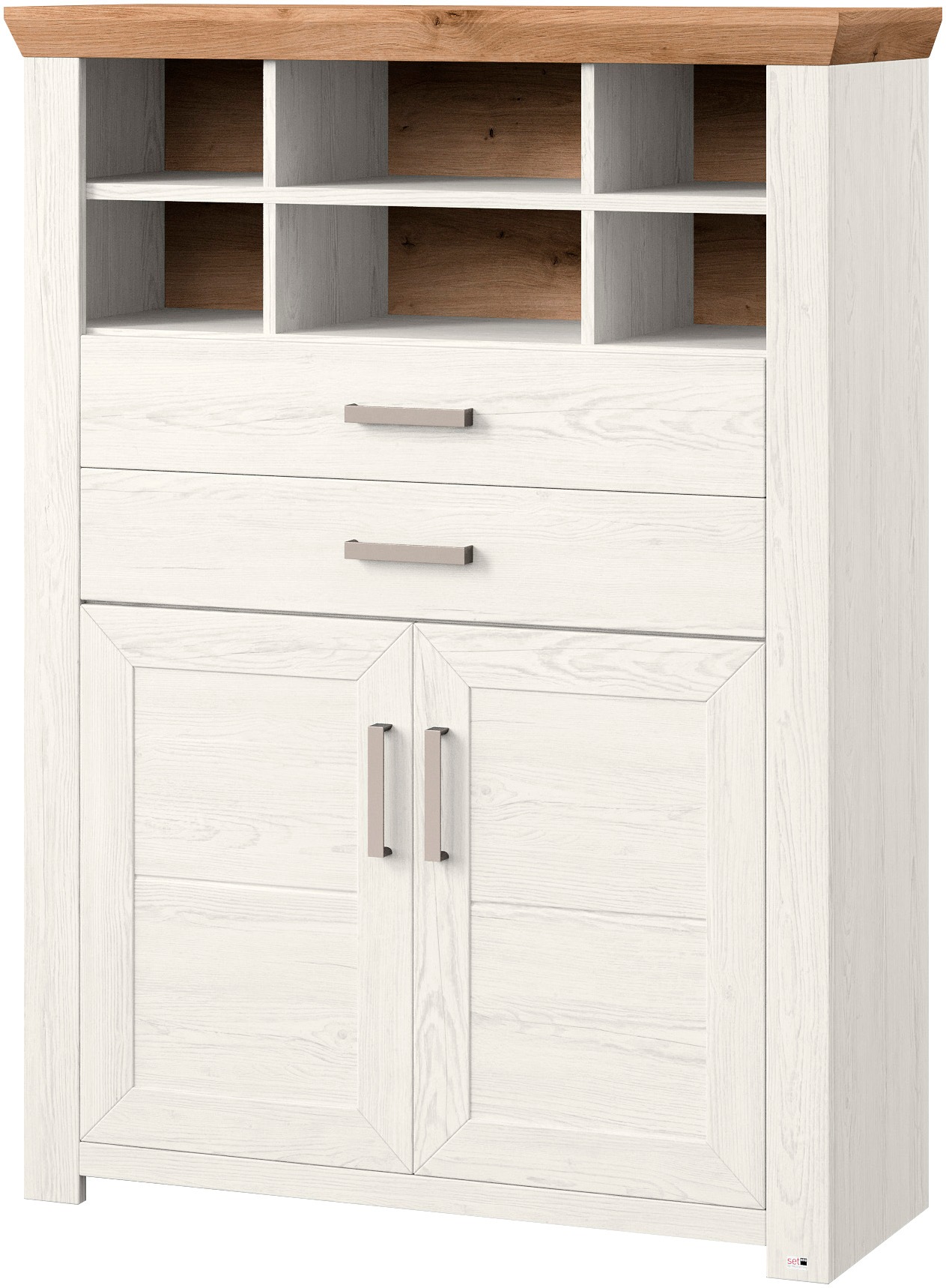 set one by Musterring Highboard »York«, Typ 16, mit Holztüren und Schubkasten, Beleuchtung optional, B 105 cm