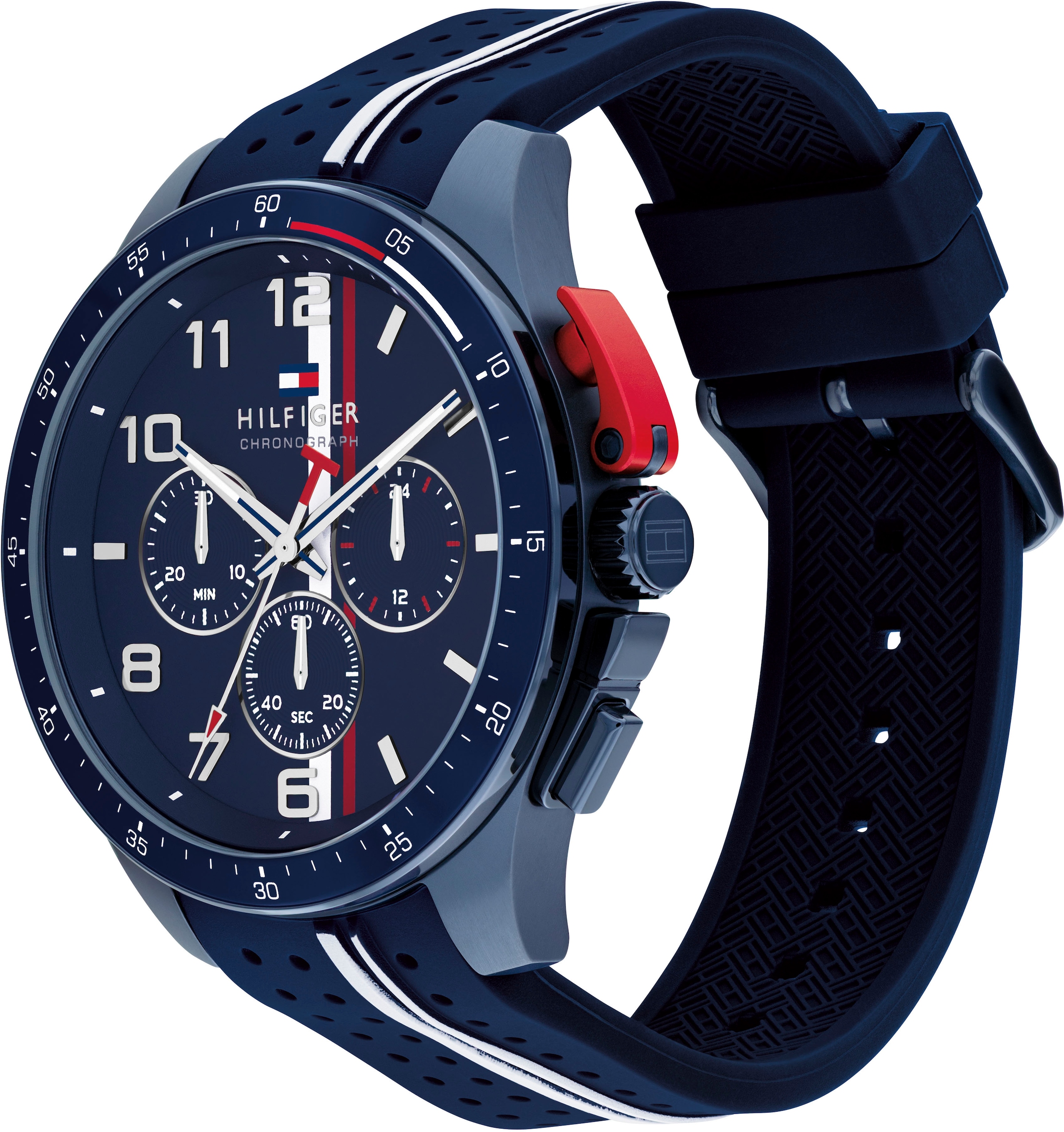 Tommy Hilfiger Chronograph »BANK«, Quarzuhr, Armbanduhr, Herrenuhr, Silikonarmband, analog, Stoppfunktion