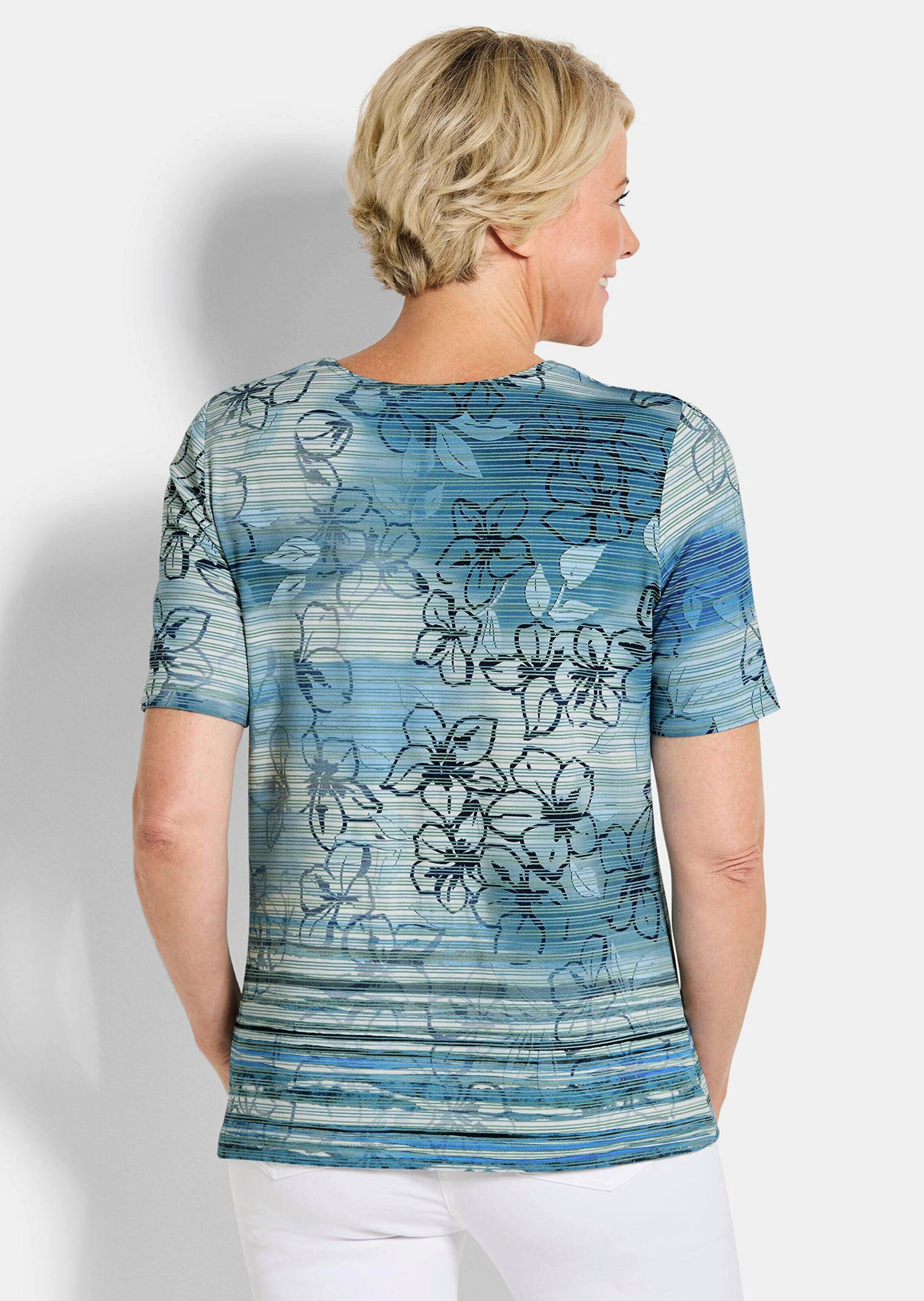 GOLDNER Kurzarmshirt »Druckshirt mit floralem Muster« stretchbequemer Jersey