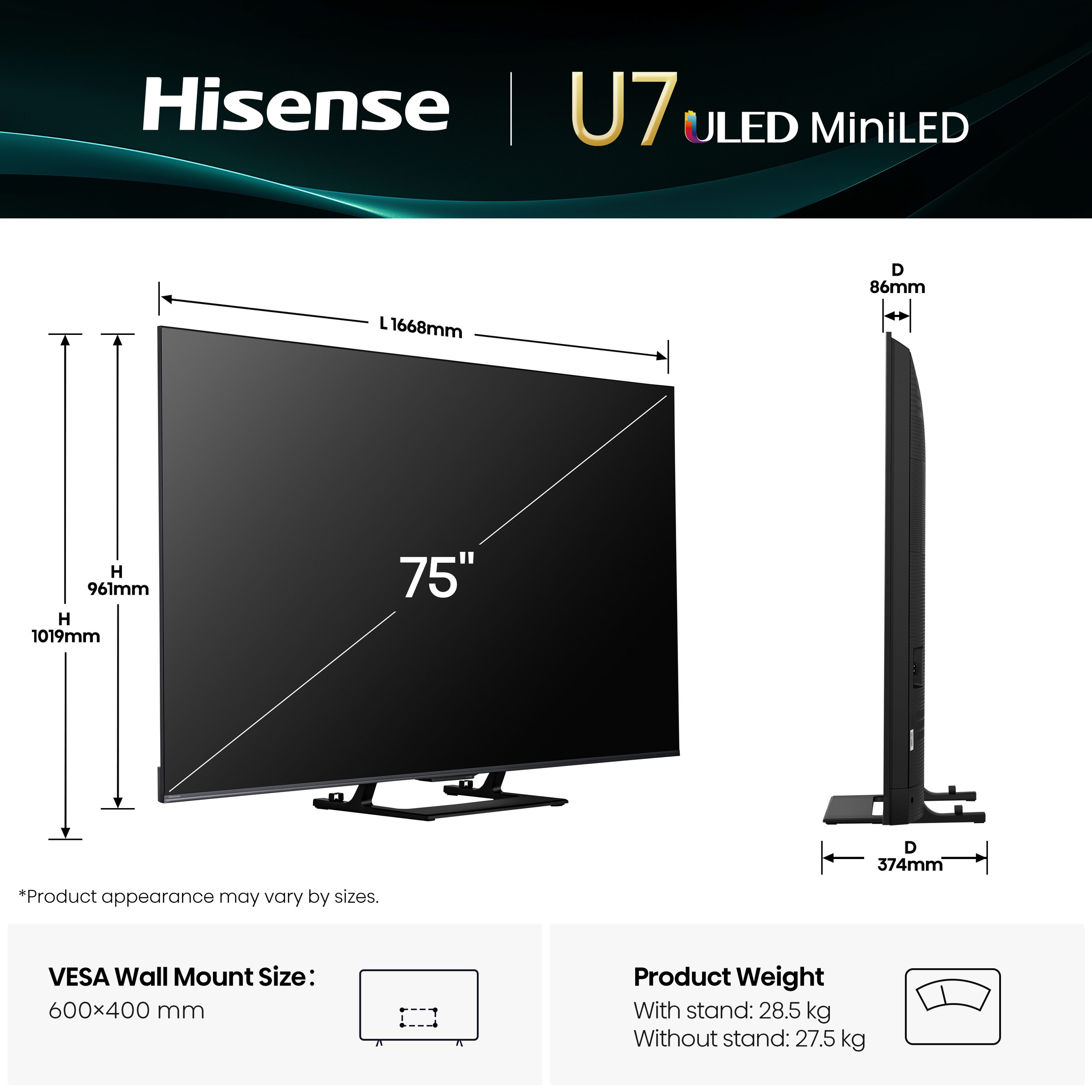 Hisense QLED Mini LED-Fernseher »75U7Q«, 4K Ultra HD, Smart-TV, 4K UHD Mini LED