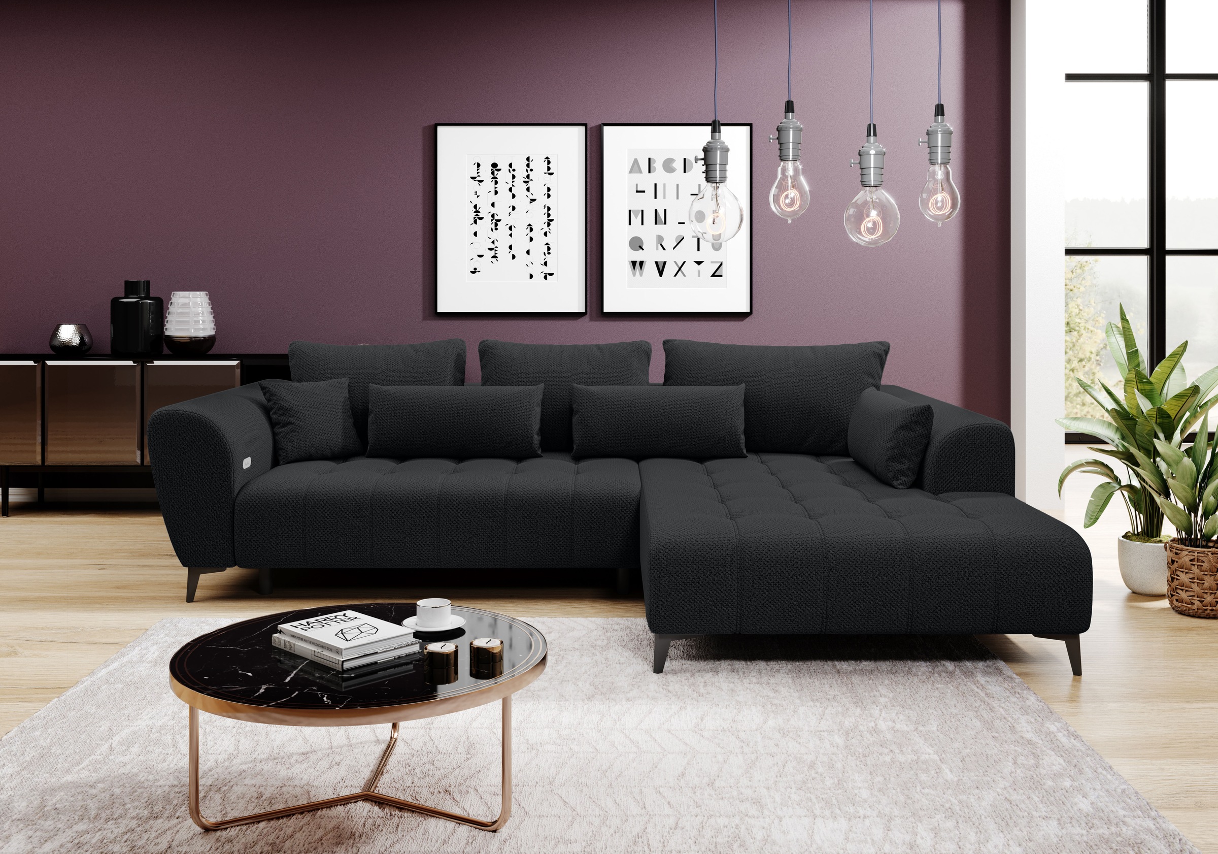 WERK2 Ecksofa "Garay, XXL-Liegefläche: elektrisch ausziehbar auf ca. 228×12 günstig online kaufen