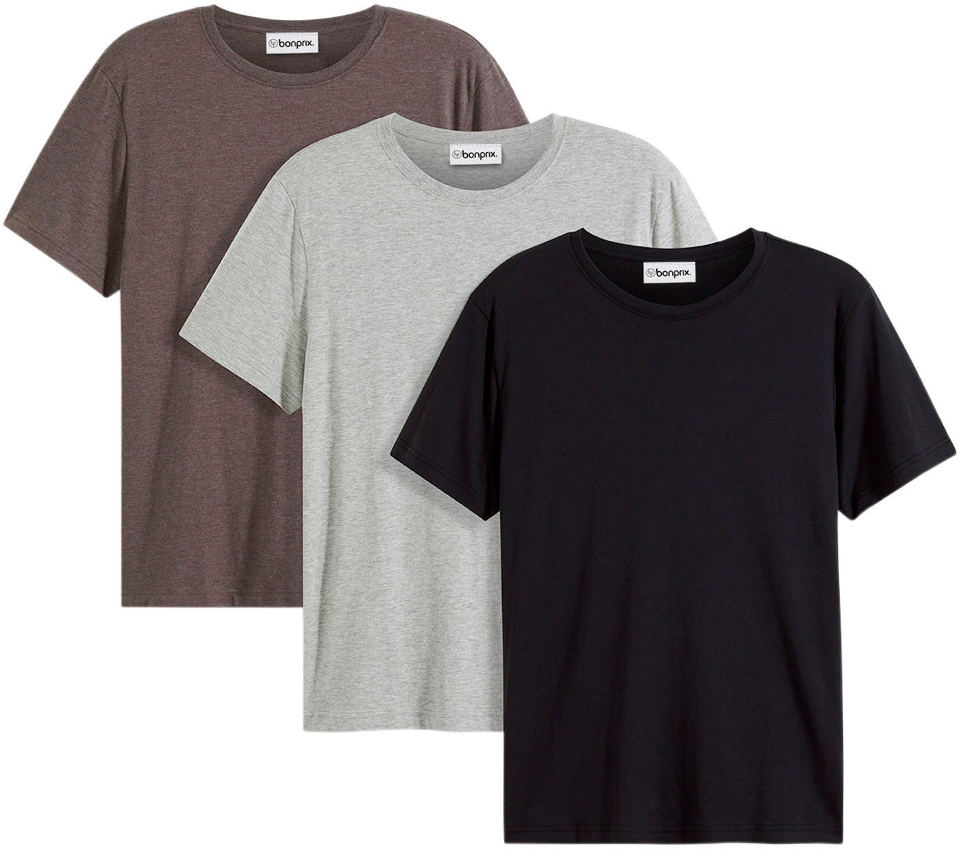 bonprix T-Shirt »T-Shirt (3er Pack)« Packung, 3 Stk. bequemer Regular Fit, Rundhalsausschnitt, leichte Stoffqualität