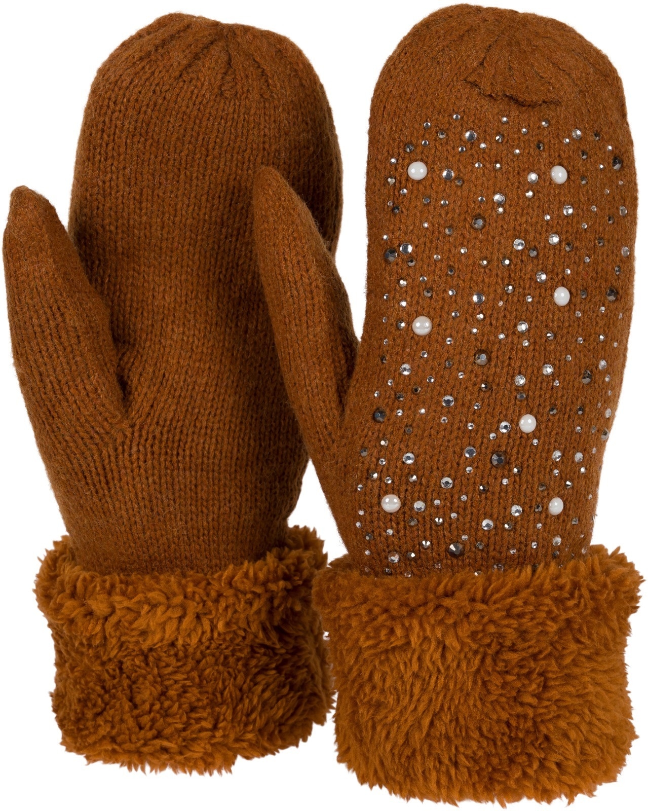 styleBREAKER Fäustlinge "Strickhandschuhe Fäustlinge mit Strass und Perlen" 2 Stk.