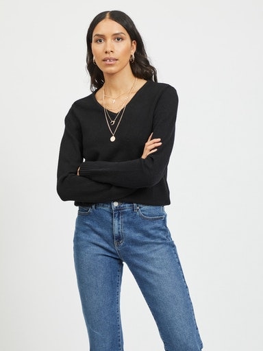 Vila "VIRIL V-NECK L/S KNIT TOP - NOOS" Materialmix, regular fit