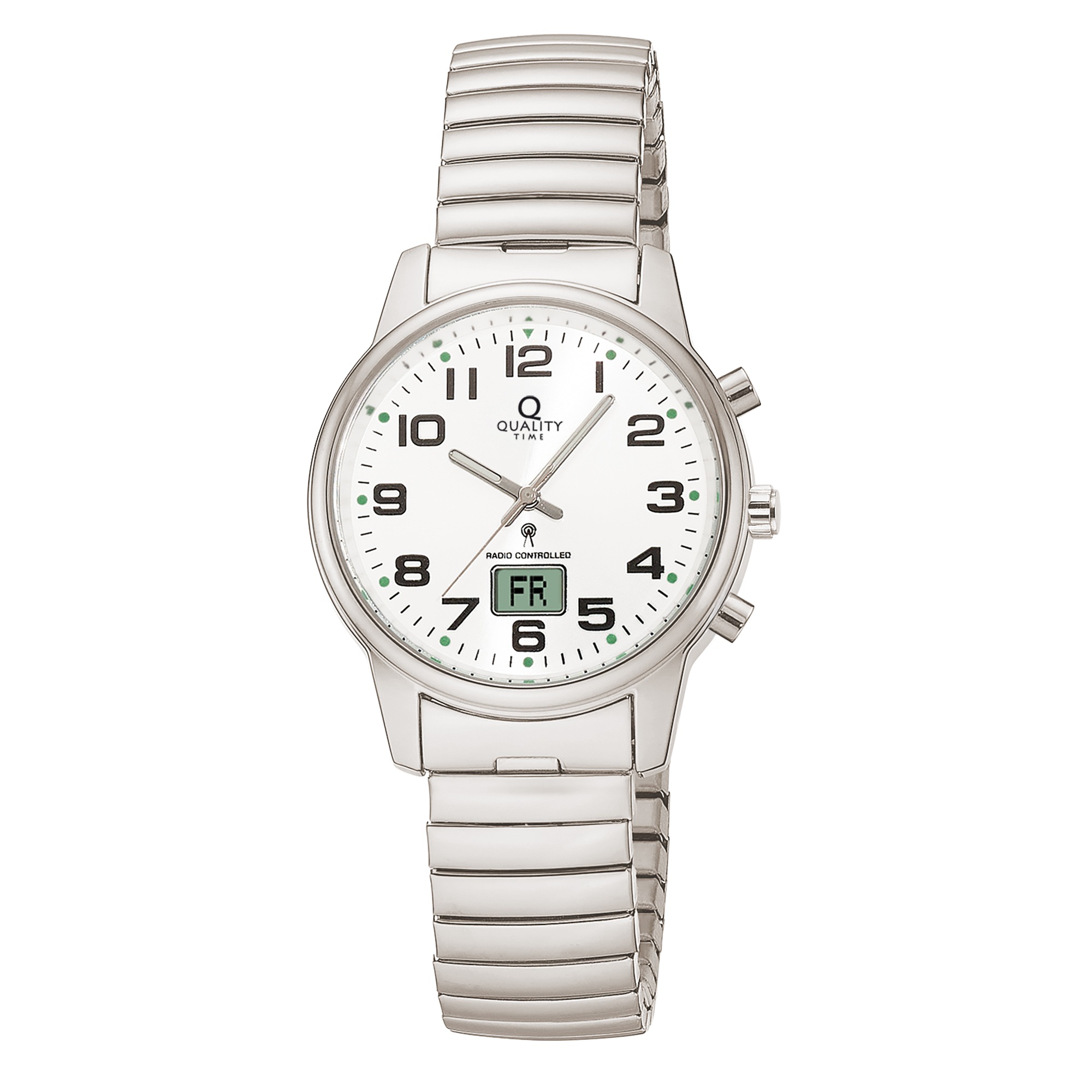QUALITY TIME Damen Funkuhrsilberfarben, Armbanduhren, Quarzuhr, Armbanduhr, Damenuhr, Edelstahlarmband, analog, digital