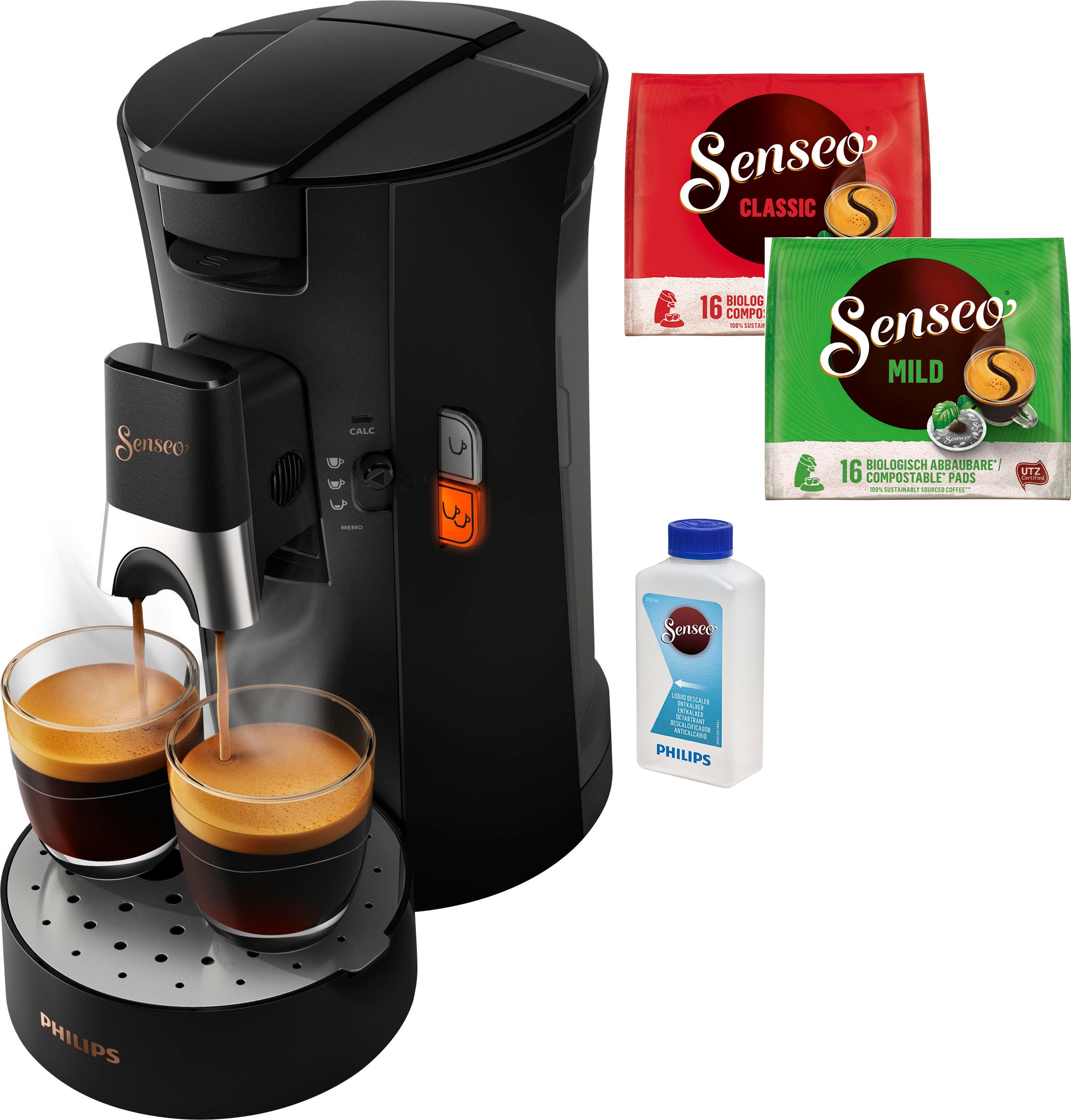 Philips Senseo Kaffeepadmaschine "Select CSA240/60", aus 21% recyceltem Plastik, mit 3 Kaffeespezialitäten, metal schwar