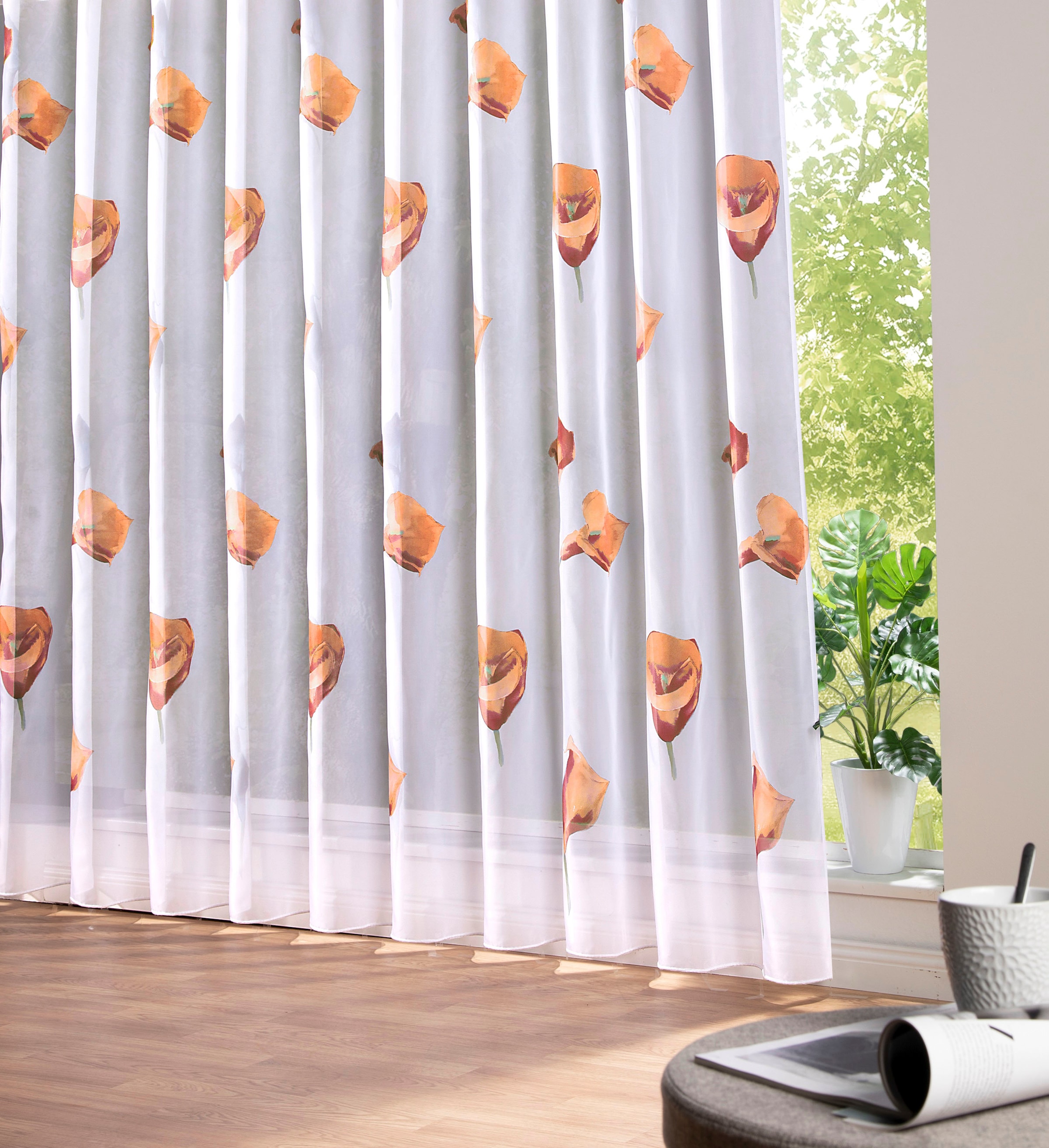 Weckbrodt Gardine "Calla" Smokband 1 Stk. tlg. Voile, bedruckt, floral, geb günstig online kaufen