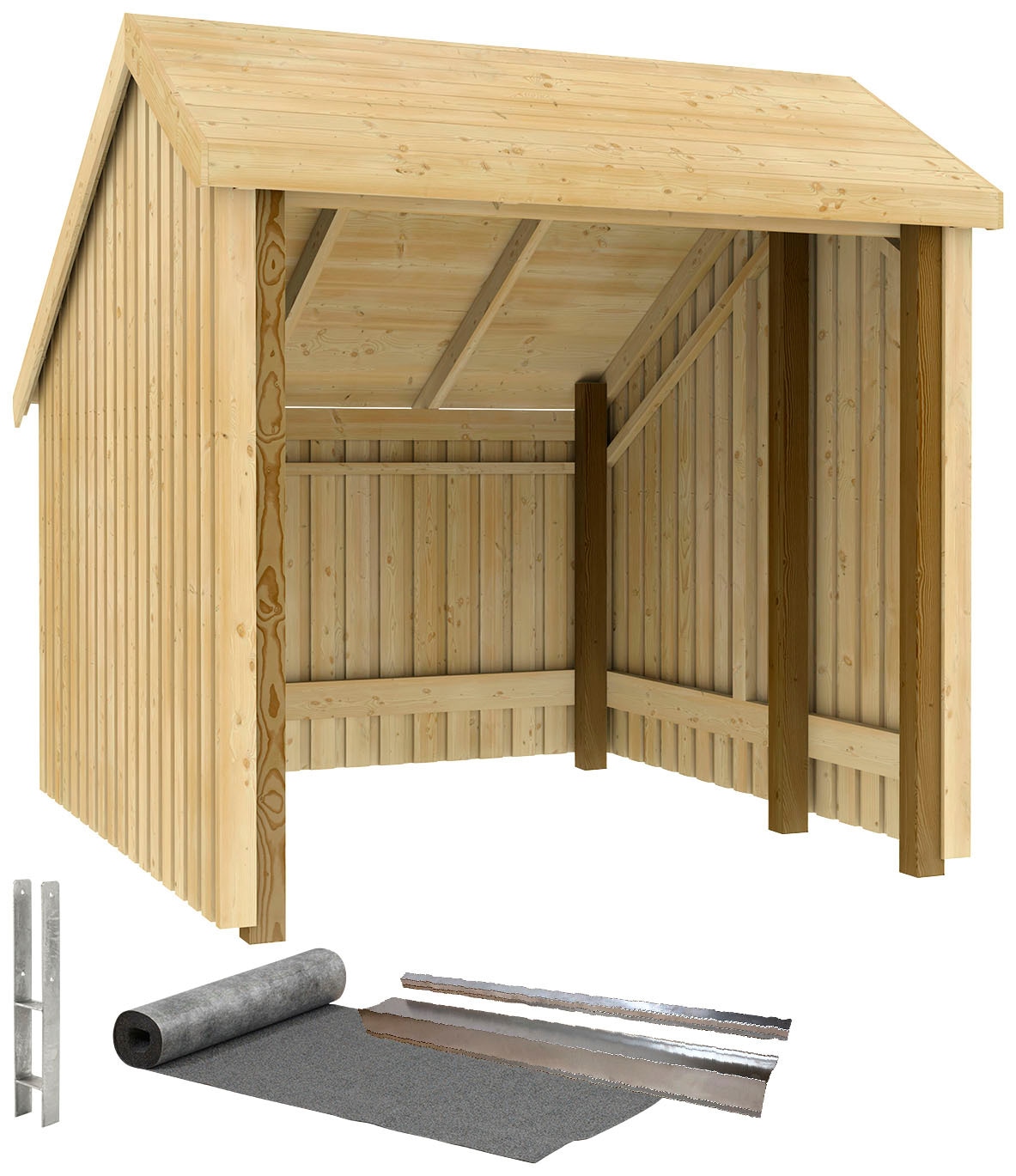 PLUS Gartenhaus Fahrradunterstand offen, inkl. Dachpappe/Aluleisten/H-Pfost günstig online kaufen