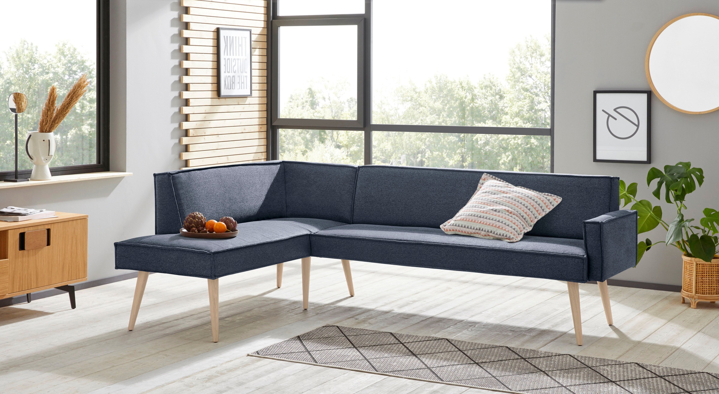 exxpo - sofa fashion Eckbank "Lungo, moderne Kedernaht, bequem und elegant, hoher Holzfuß", hochwertige Detailverarbeitu