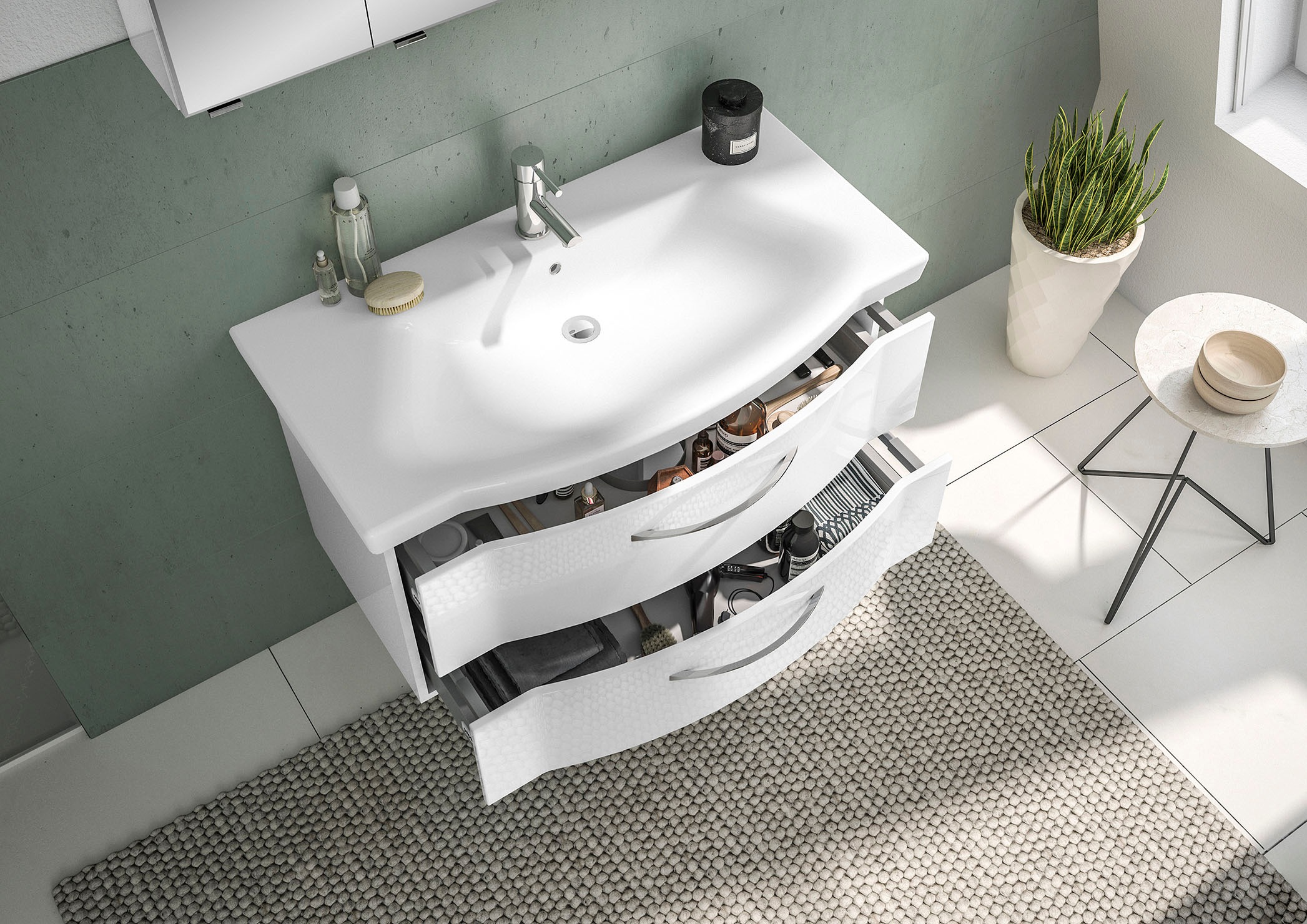 Saphir Badmöbel-Set »6005 Sprint 3-teilig, Keramik-Waschtisch mit LED-Spiegelschrank«, (4 St.), Unterschrank, inkl. Türdämpfer, 4 Türen, 3 Schubladen, Bad-Set