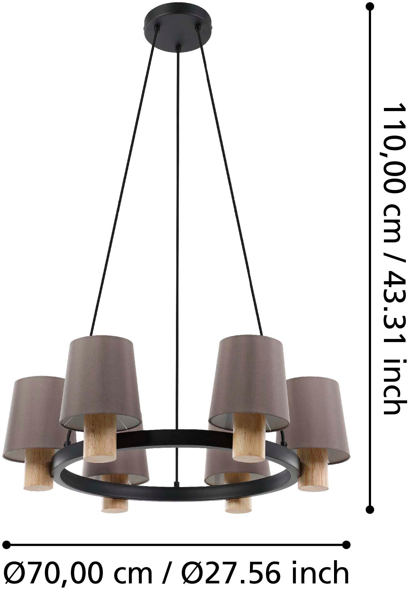 EGLO Hängeleuchte »EDALE«, Hängeleuchte in schwarz und braun aus Stahl, Holz - exkl. E27 - 40W