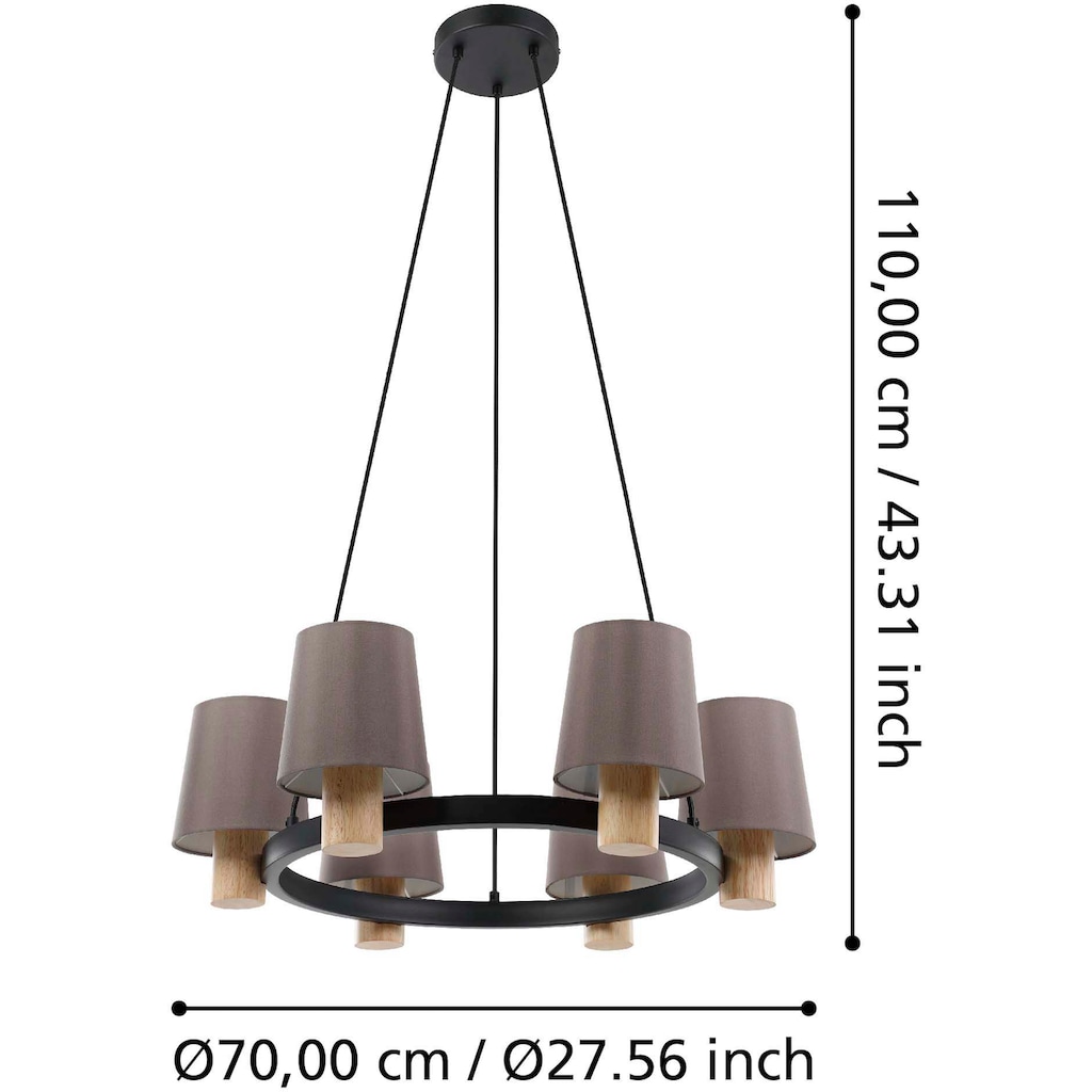 EGLO Hängeleuchte »EDALE«, Hängeleuchte in schwarz und braun aus Stahl, Holz - exkl. E27 - 40W