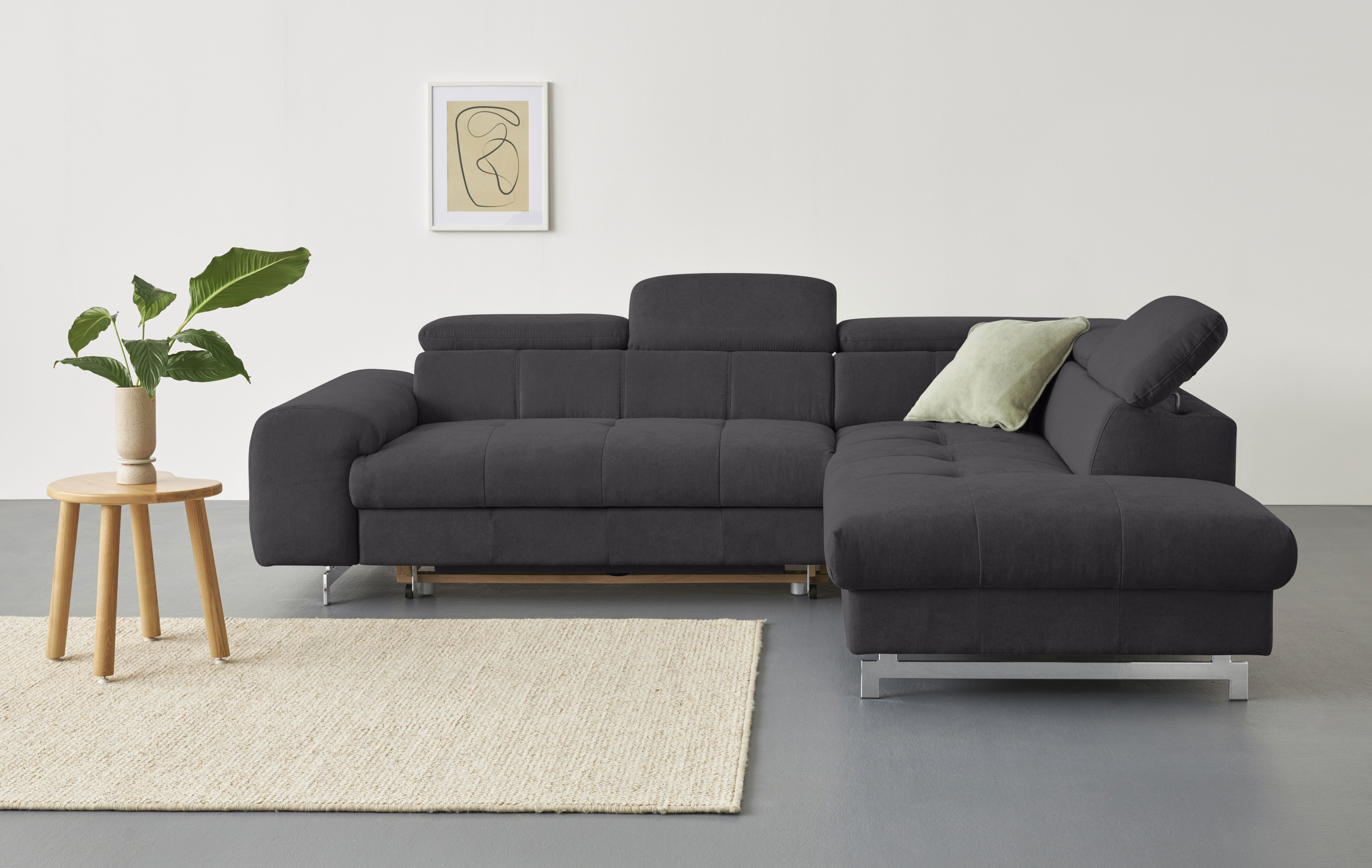 COTTA Ecksofa "Chef bequem, tolle Verarbeitungsdetails, Breite 262cm, L-Form" mit Kopfteilverstellung, edle Metallkufen, optional Schlaffunktion