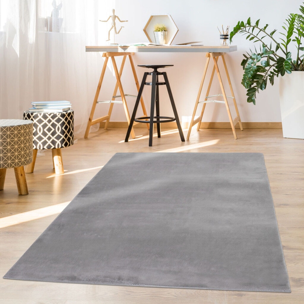 Hochflor-Teppich CARPET CITY "TOPIA 400", grau, B:80cm H:21mm L:150cm, Polyester, Teppiche, Kunstfell-Teppich mit Kaninchenfell-Optik, Haptik, Schlafzimmer