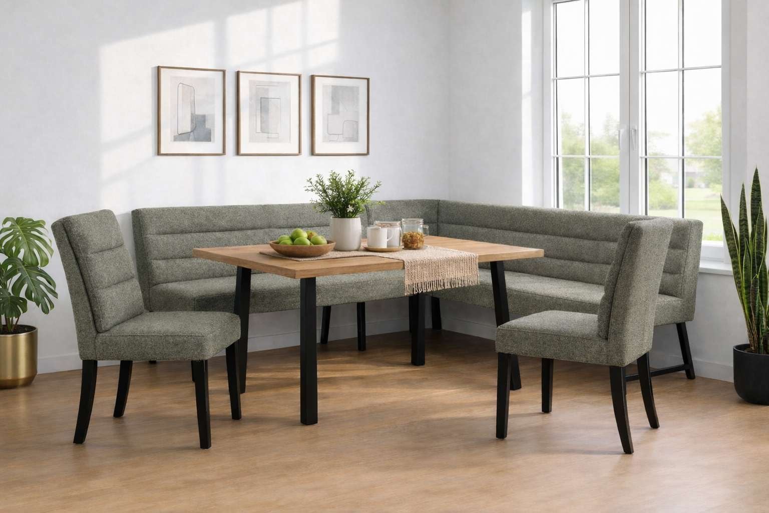 OTTO home Eckbankgruppe "Oregon Essecke, Sitzgruppe, Küchenbankgruppe" Set, 4er, 4 tlg. Eckbank mit Metallfüßen, Esstisch in Eiche massiv