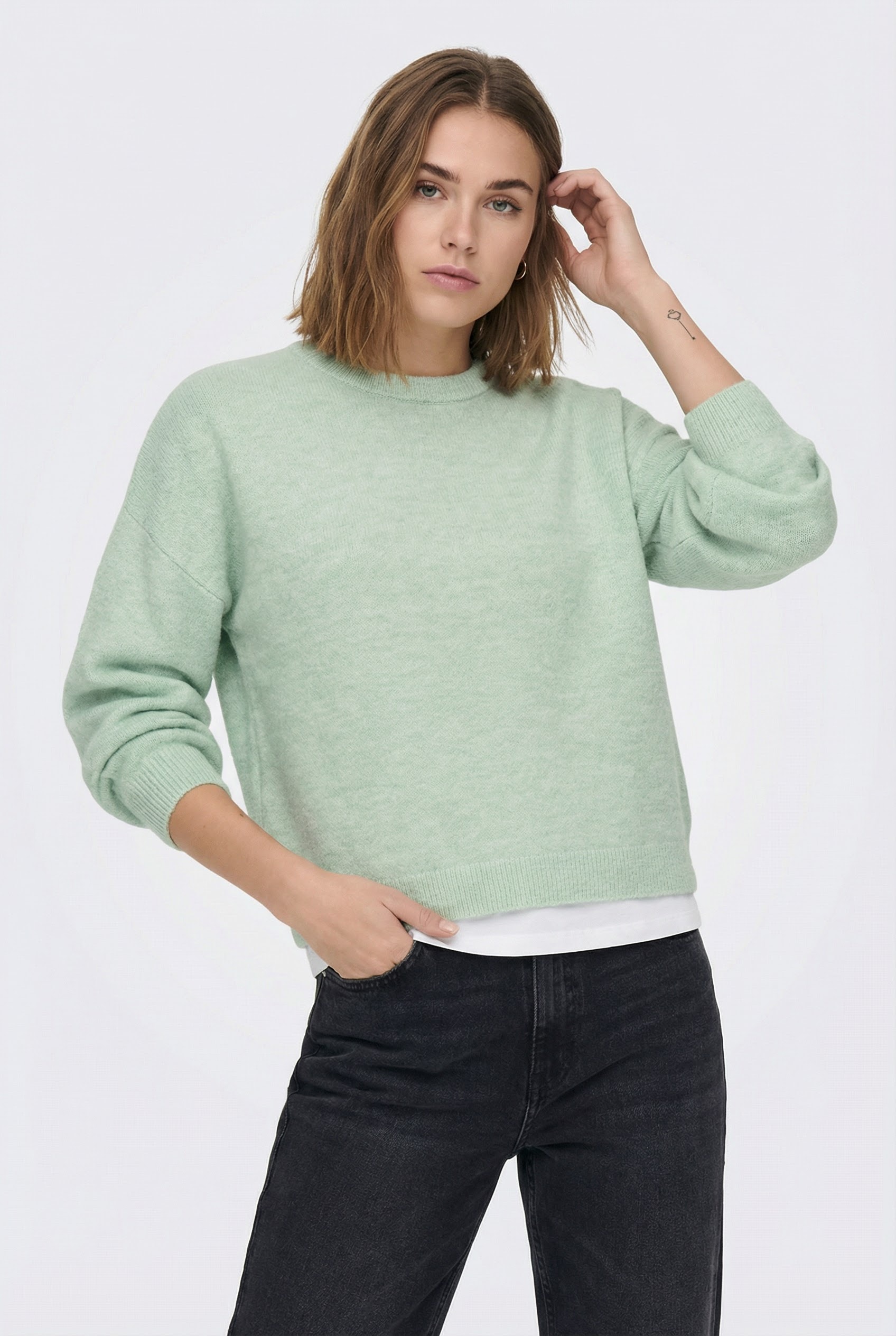 ONLY Rundhalspullover »ONLSIMONI L/S O-NECK PULLOVER KNT NOOS« Materialmix, regular fit