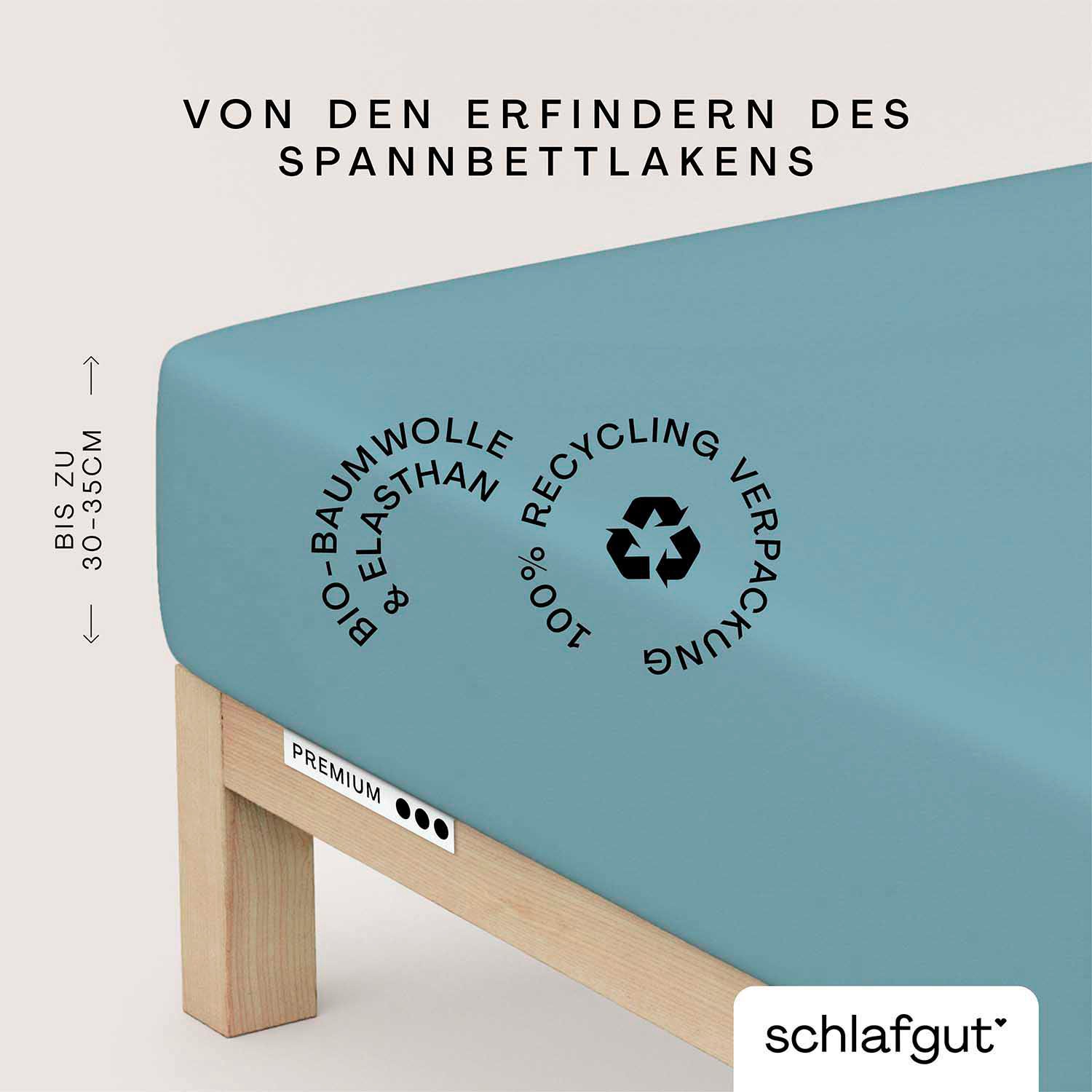 Schlafgut Spannbettlaken "PREMIUM Mako-Zwirn-Jersey, 220 g/m², 95% Bio-Baumwolle, 5% Elasthan" Bettlaken bis 30 cm Höhe, PREMIUM-Qualität langlebig, perfekter Sitz